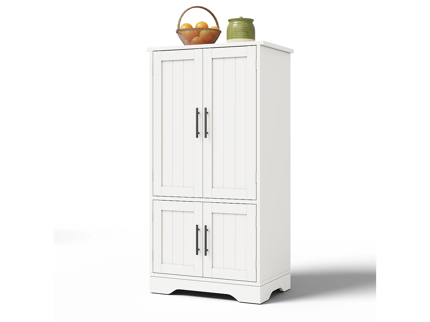 Buffet de cuisine avec 4 portes et détection par LED - étagères réglables -Bois MDF - Blanc