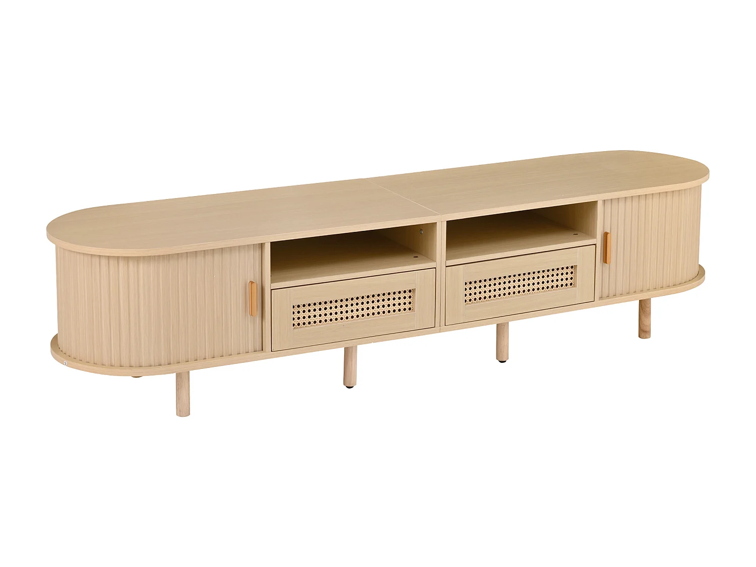 Meuble TV avec 2 tiroirs et 2 portes coulissantes -Ovale bois - Naturel