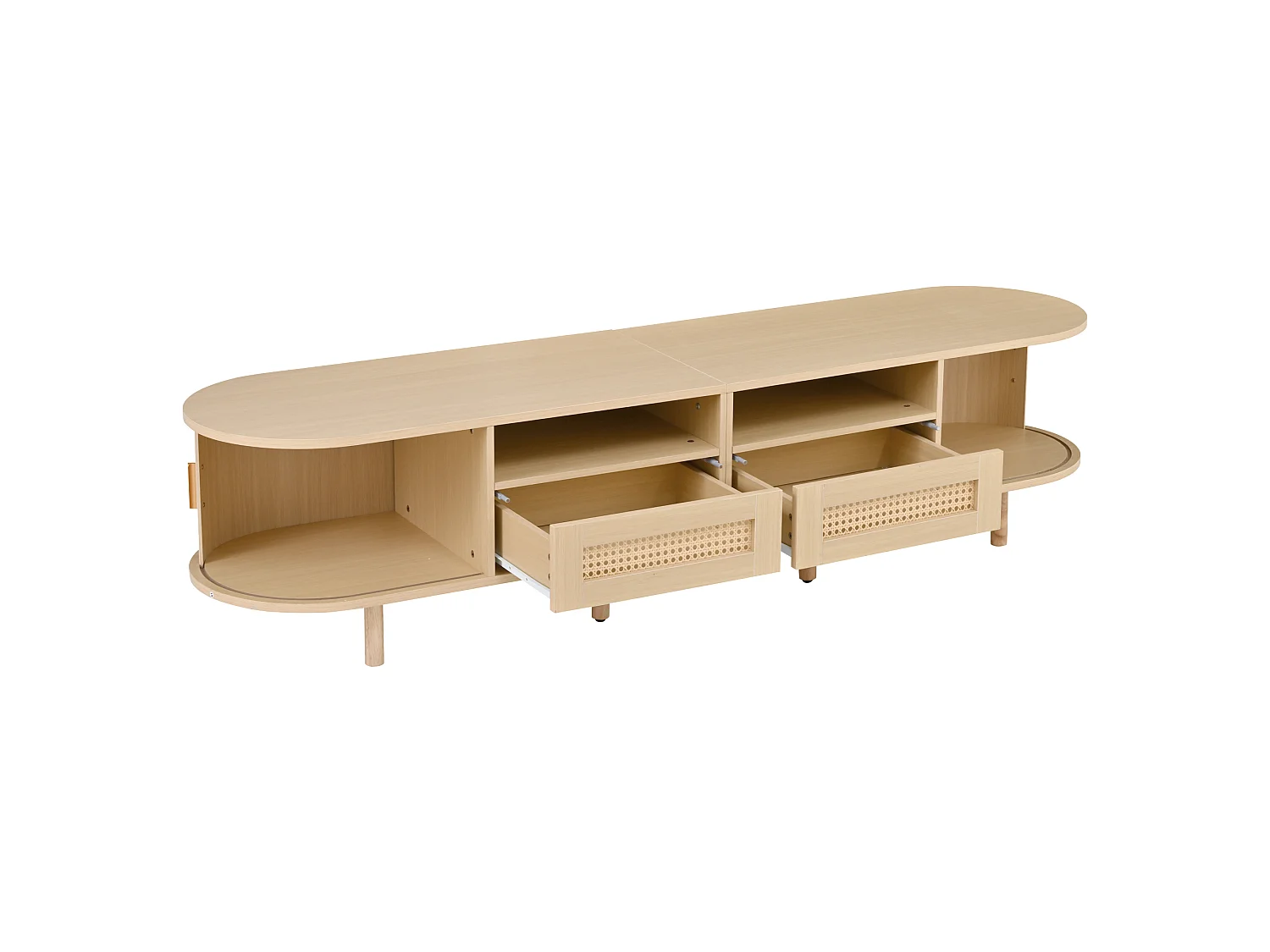 Móvel para TV com 2 gavetas e 2 portas de correr - Oval em madeira - Cor natural