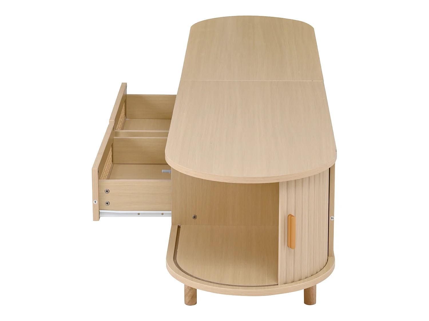 Móvel para TV com 2 gavetas e 2 portas de correr - Oval em madeira - Cor natural