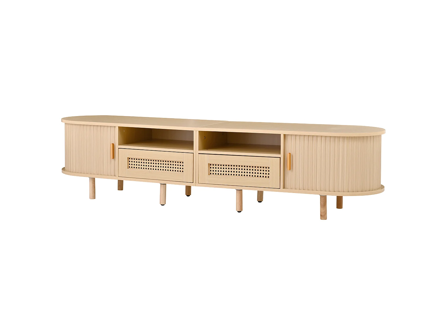 Móvel para TV com 2 gavetas e 2 portas de correr - Oval em madeira - Cor natural