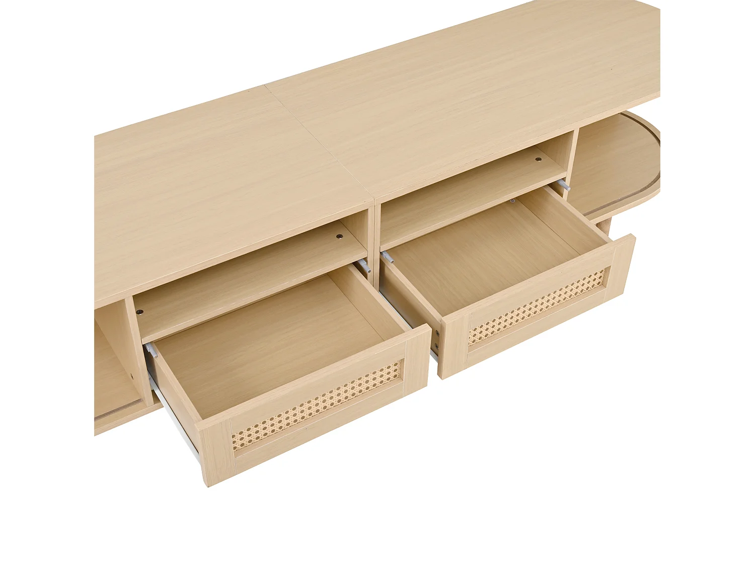 Móvel para TV com 2 gavetas e 2 portas de correr - Oval em madeira - Cor natural