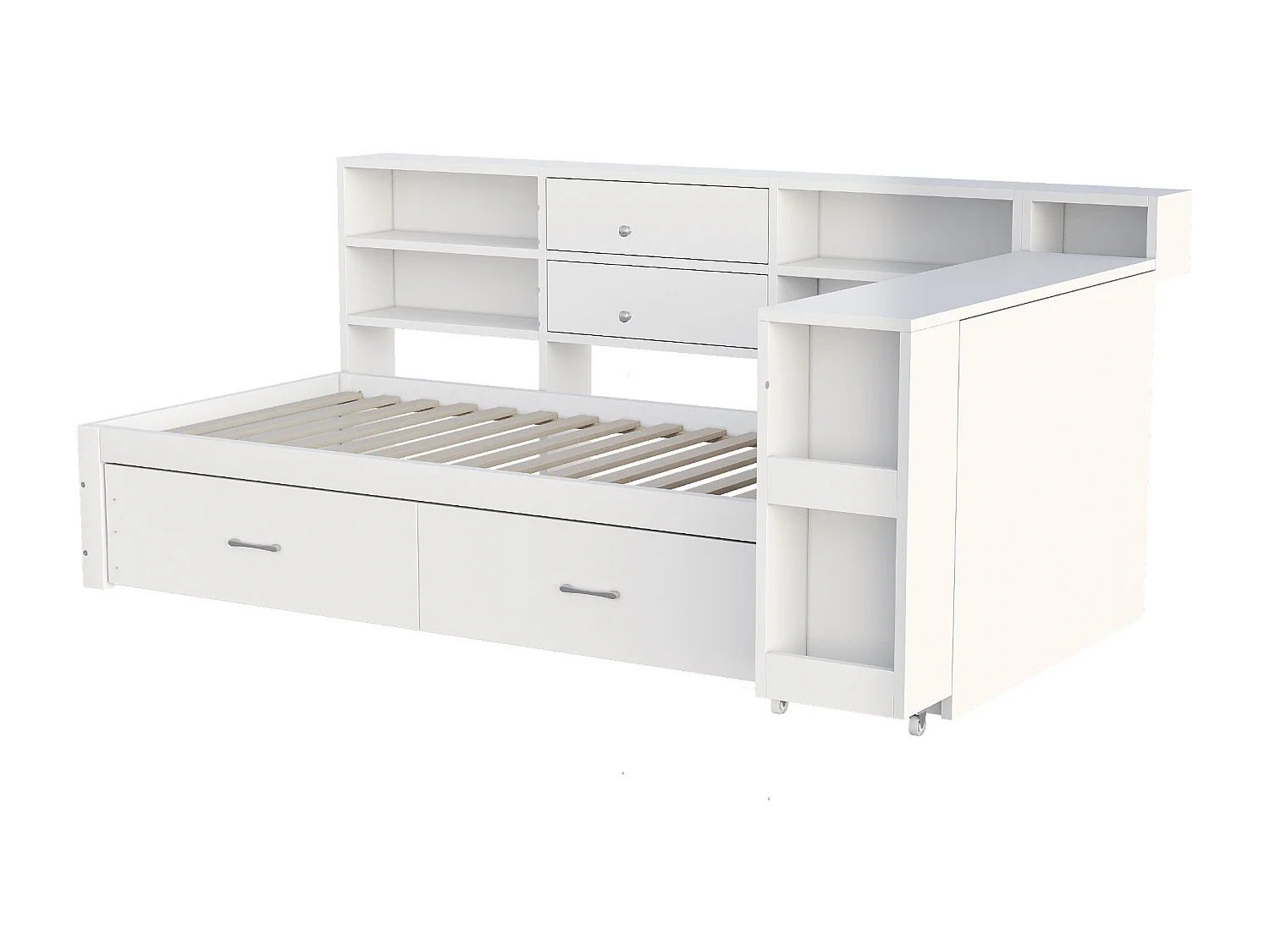 Lit banquette simple 90x200cm avec 4 tiroirs ,prise et bureau - Bois - Blanc