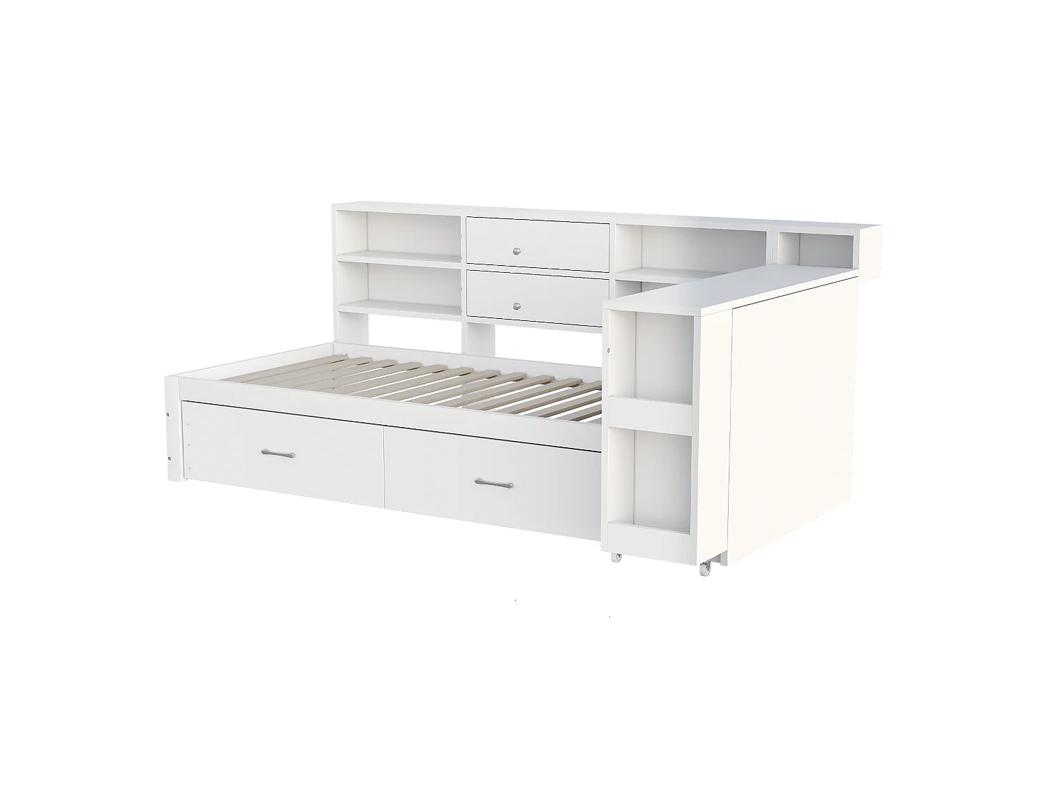 Divano letto singolo 90x200cm con 4 cassetti, presa di corrente e scrivania - Legno - Bianco