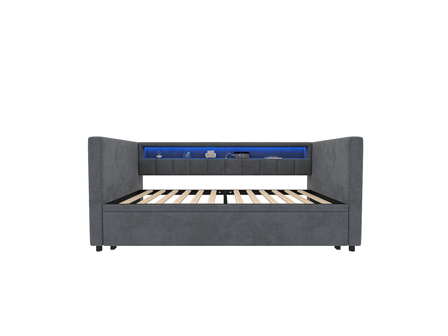 Sofá cama de 90x190 cm convertible en cama doble de 180x190 cm - LED y USB - Terciopelo gris oscuro