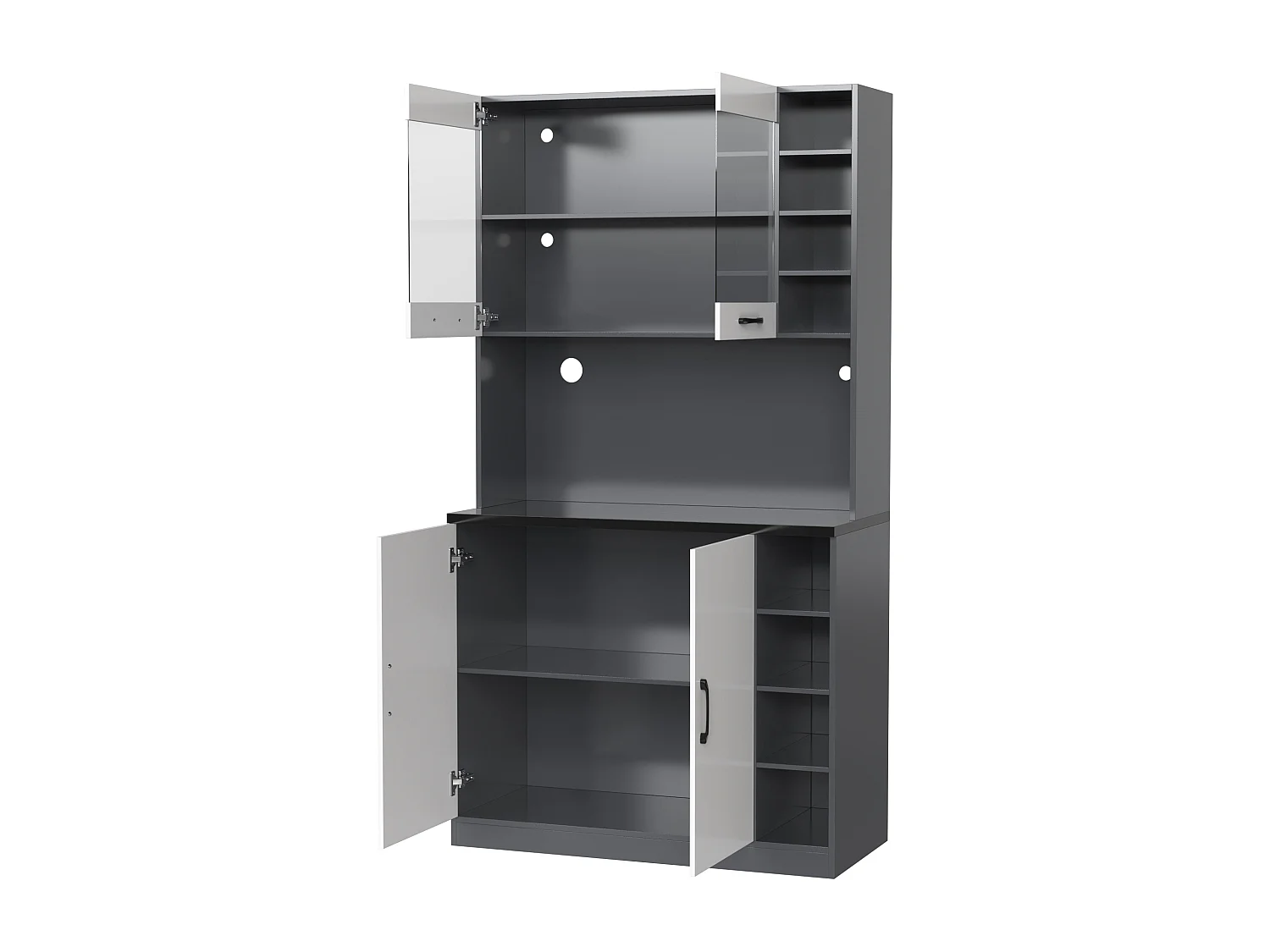 Buffet de cuisine avec 2 portes, 2 acrylique portes et éclairage LED ,  gris et blanc