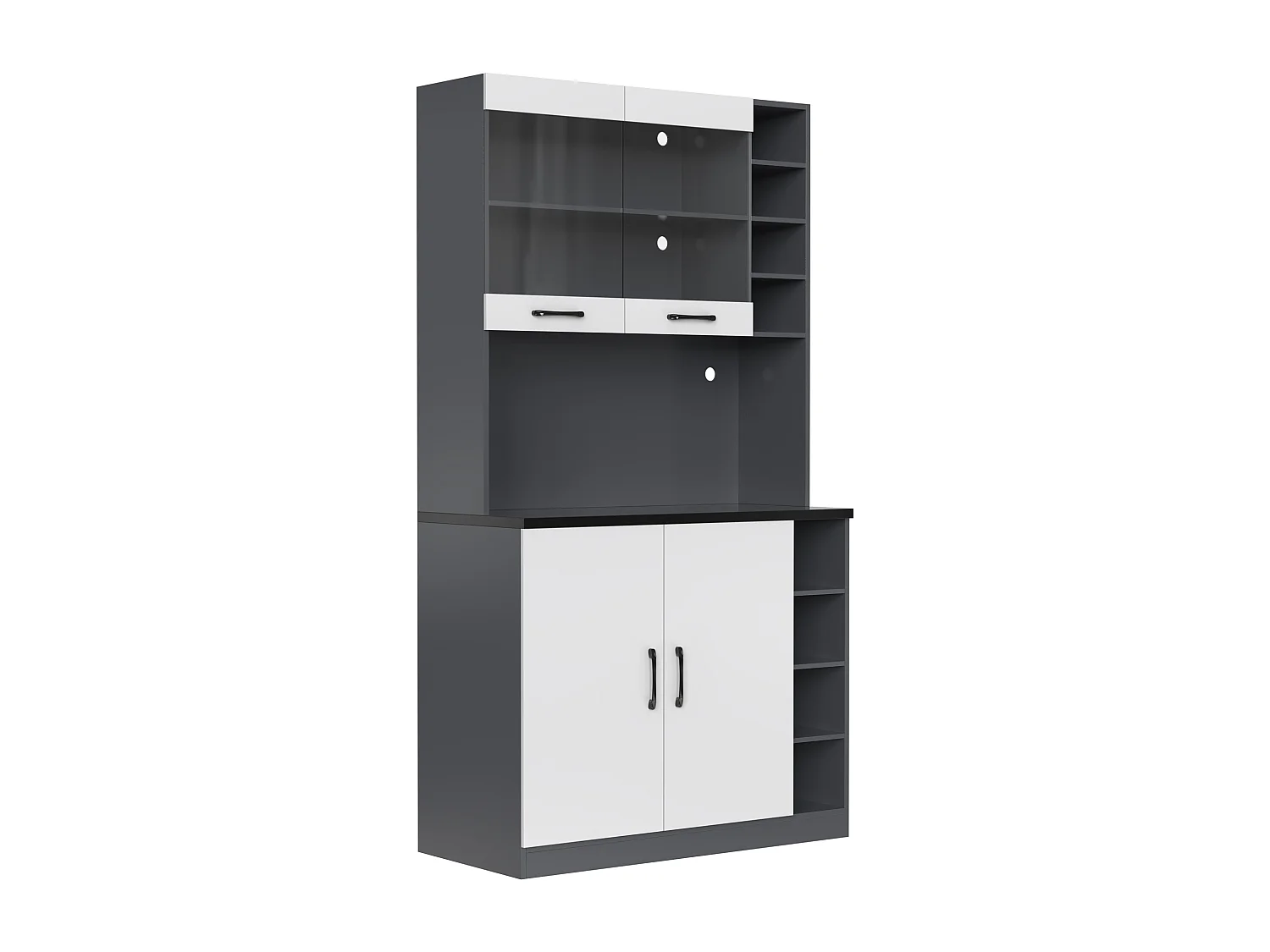 Buffet de cuisine avec 2 portes, 2 acrylique portes et éclairage LED ,  gris et blanc