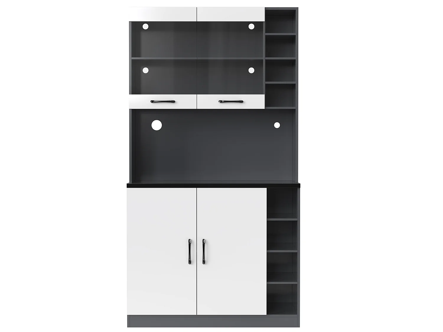 Aparador de cocina con 2 puertas, 2 puertas acrílicas e iluminación LED, gris y blanco