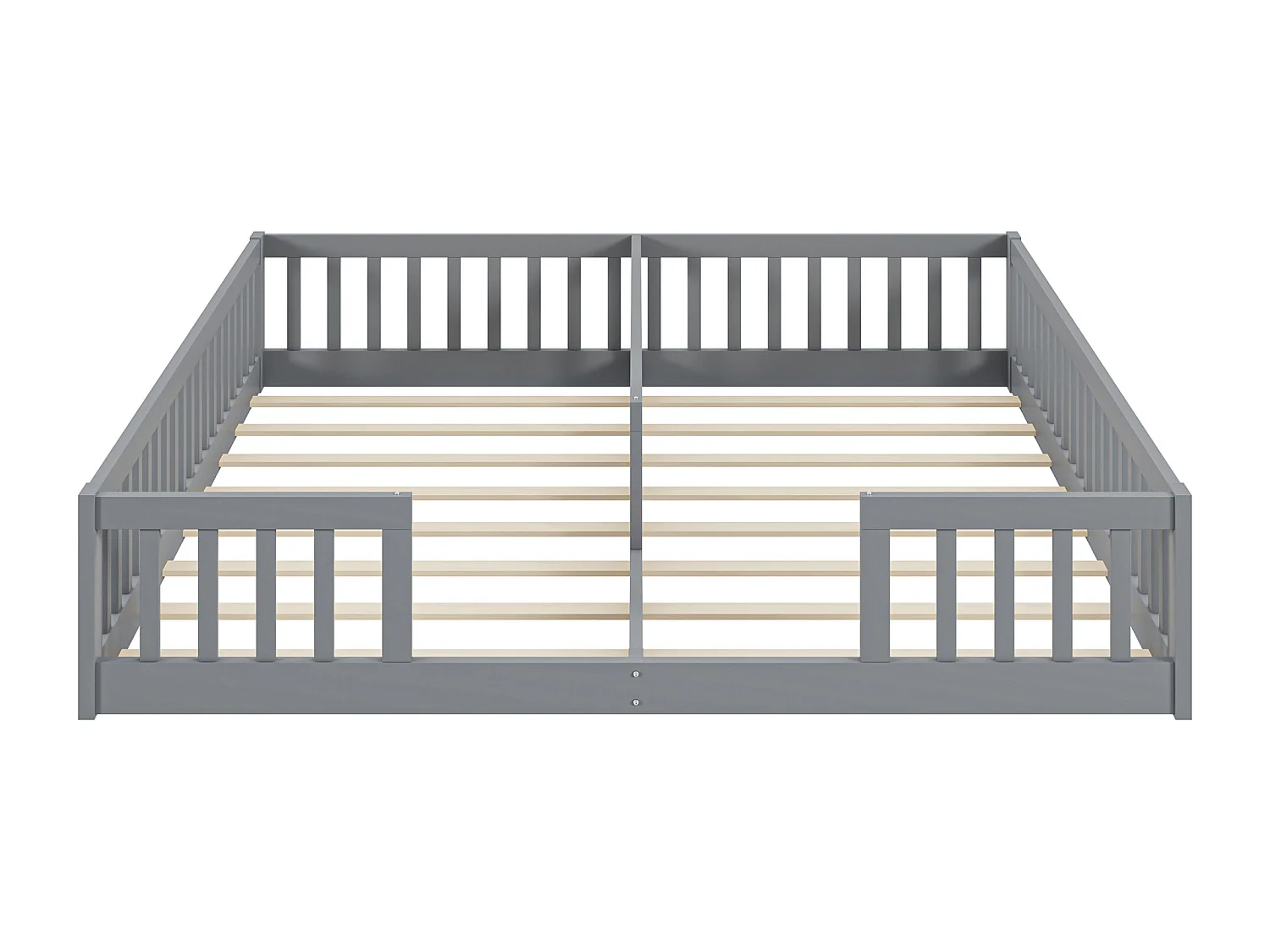 Kinderbed 90x200cm met 2 bedden en uitvalbeveiliging, lattenbodem, grenen, grijs