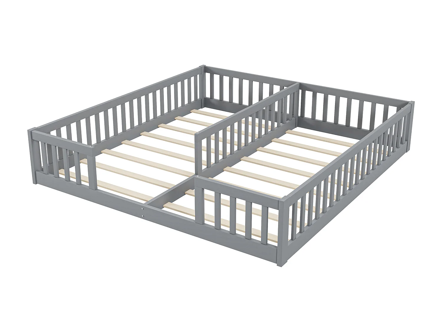 Kinderbed 90x200cm met 2 bedden en uitvalbeveiliging, lattenbodem, grenen, grijs