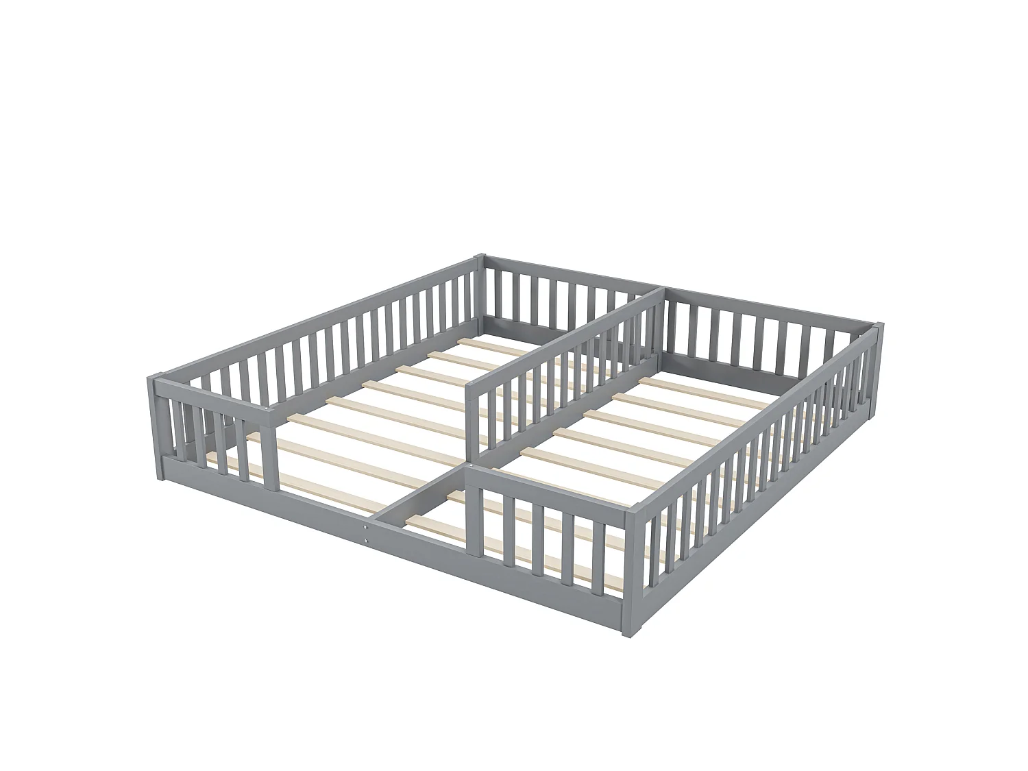 Lit enfant 90x200cm avec 2 lits et barrières de sécurité, sommier à lattes, pin, gris