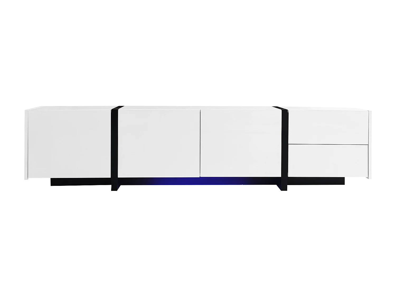 Móvel para TV com 4 portas e 1 gaveta, pés pretos, acabamento brilhante, branco