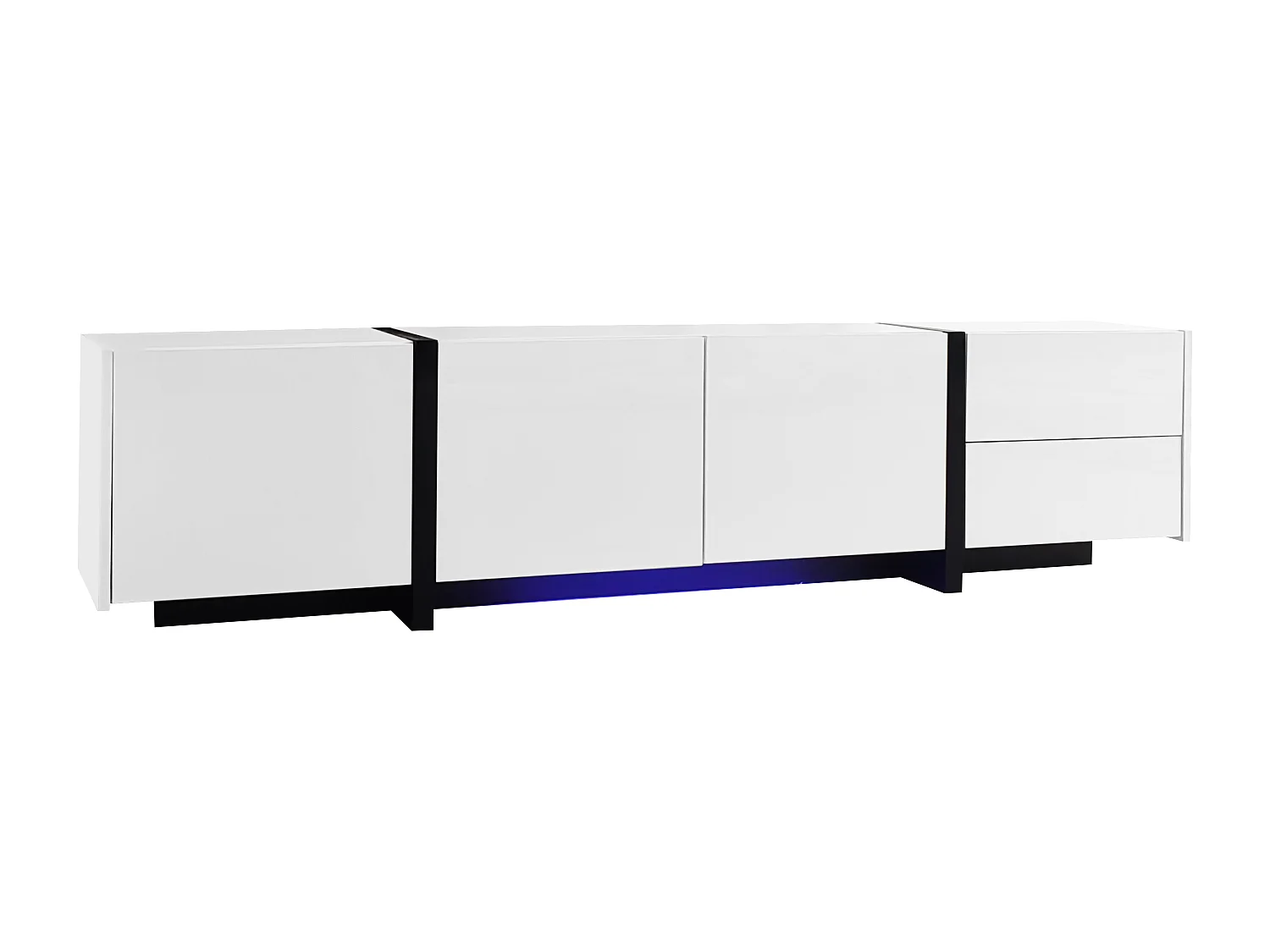 Móvel para TV com 4 portas e 1 gaveta, pés pretos, acabamento brilhante, branco