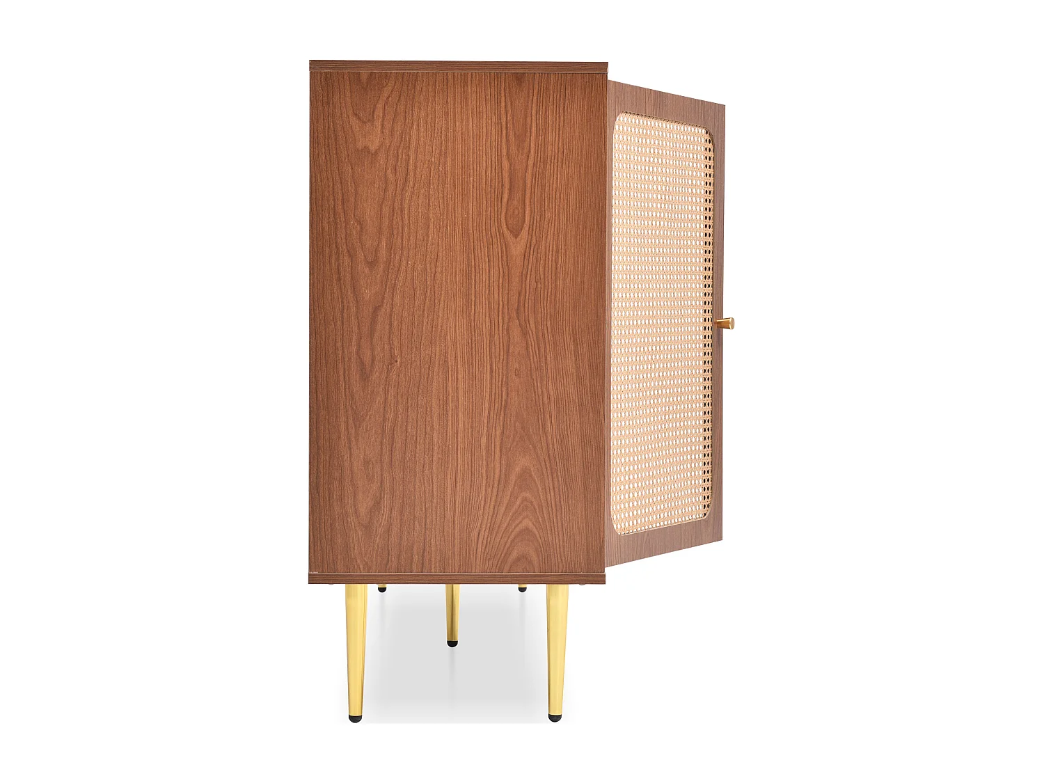 Buffetkast met 3 laden en 2 deuren in rotan, poten van goudkleurig metaal - Kleur walnoot