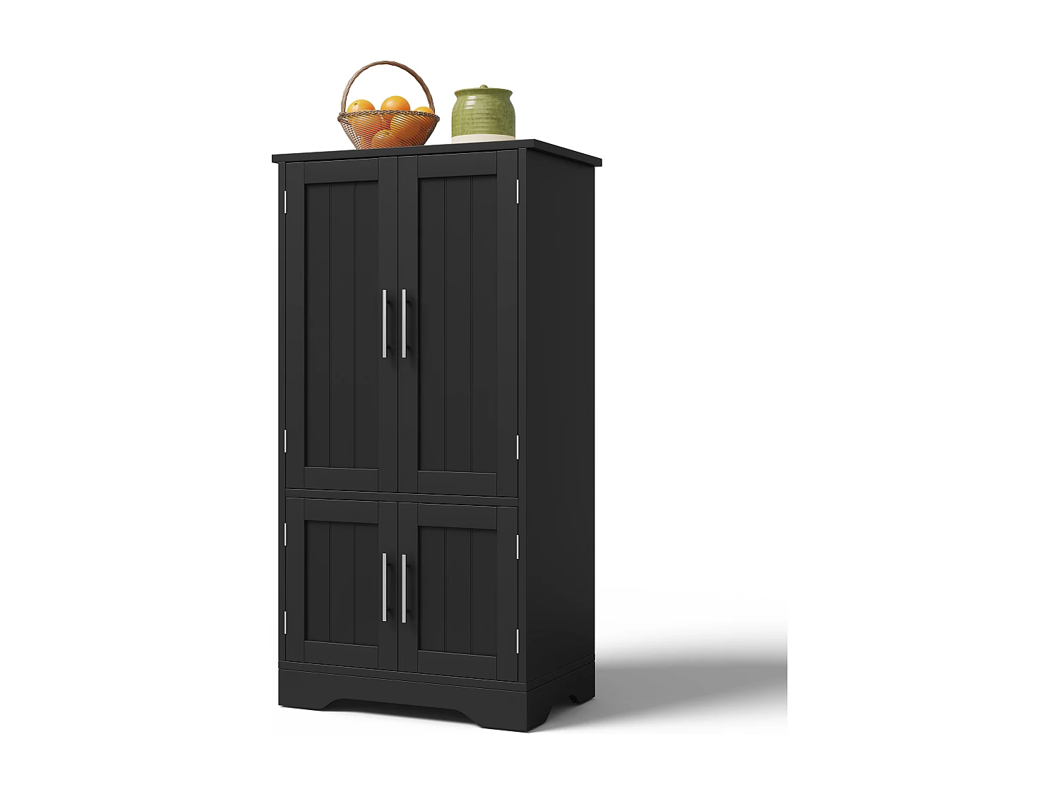 Aparador de cocina con 4 puertas y sensor LED - estantes ajustables - madera MDF - Negro