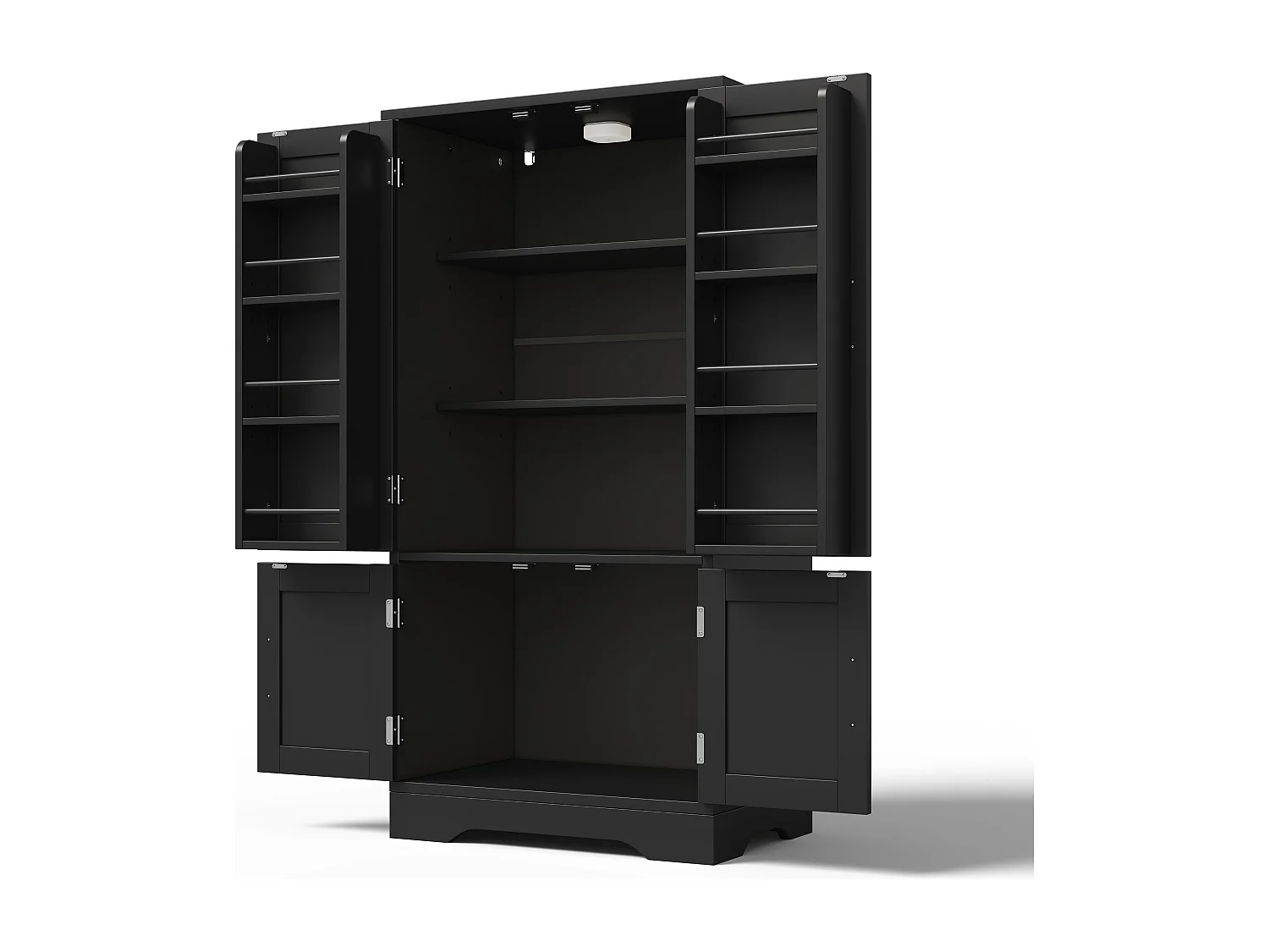 Buffet de cuisine avec 4 portes et détection par LED - étagères réglables -Bois MDF - Noir