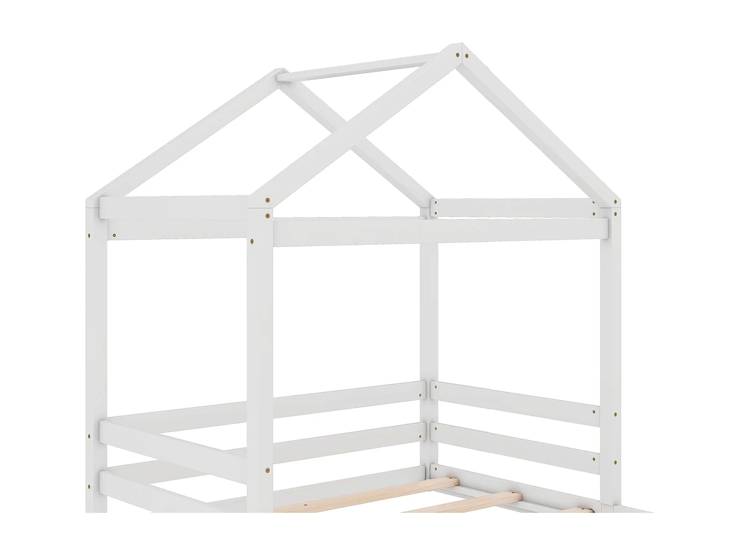 Lit cabane enfant 140x200cm avec sommier à lattes, pin et MDF, blanc