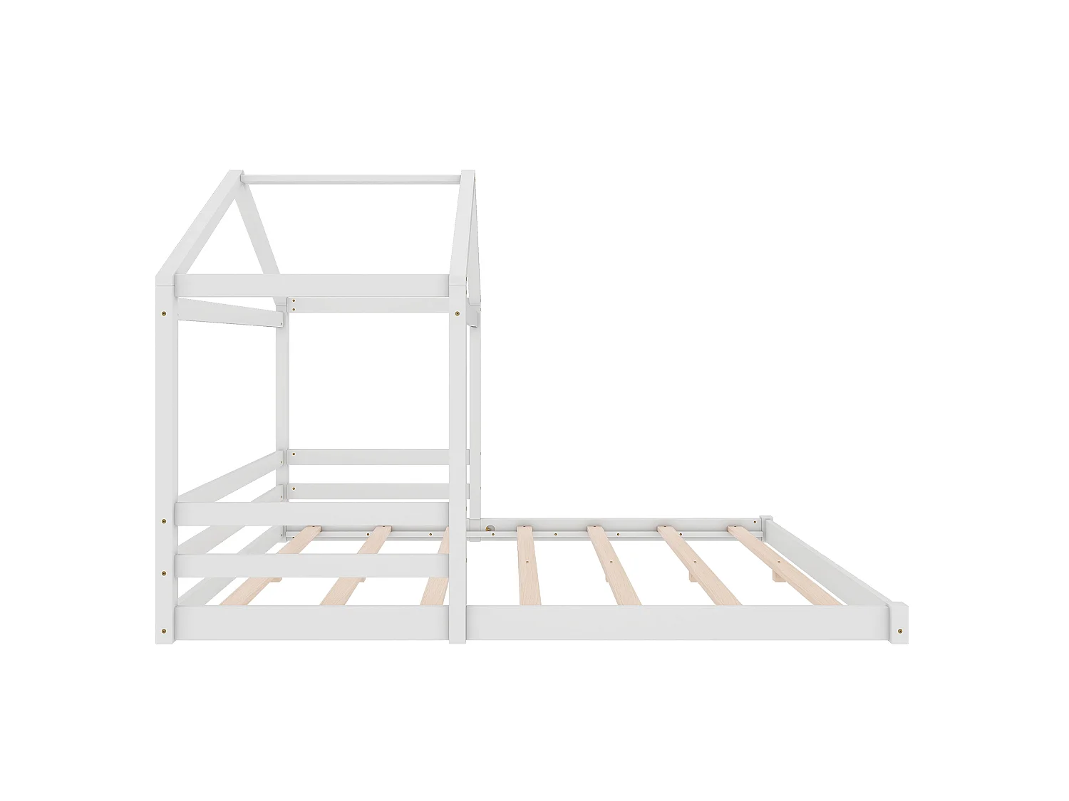 Letto a soppalco per bambini 140x200cm con rete a doghe, pino e MDF, bianco