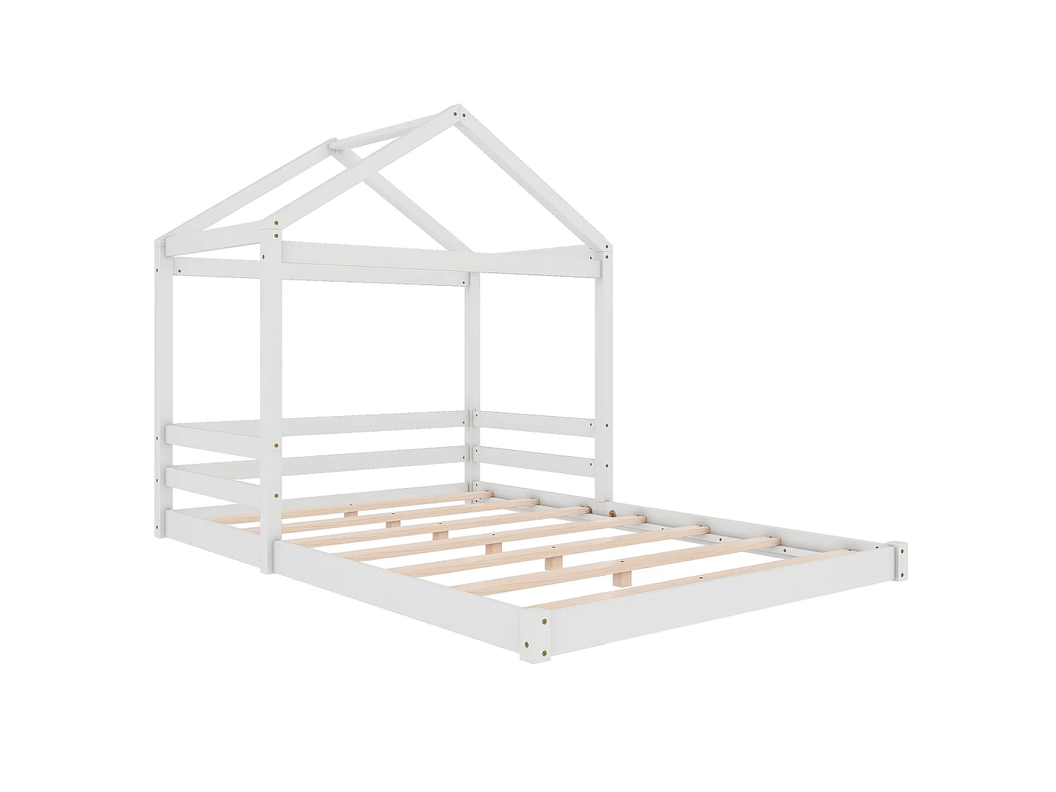 Letto a soppalco per bambini 140x200cm con rete a doghe, pino e MDF, bianco