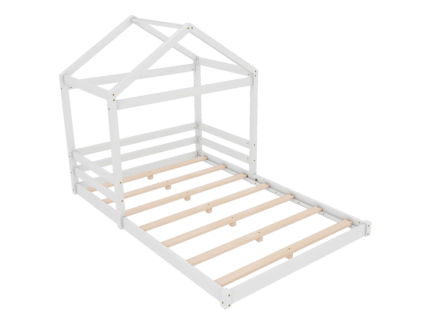 Letto a soppalco per bambini 140x200cm con rete a doghe, pino e MDF, bianco