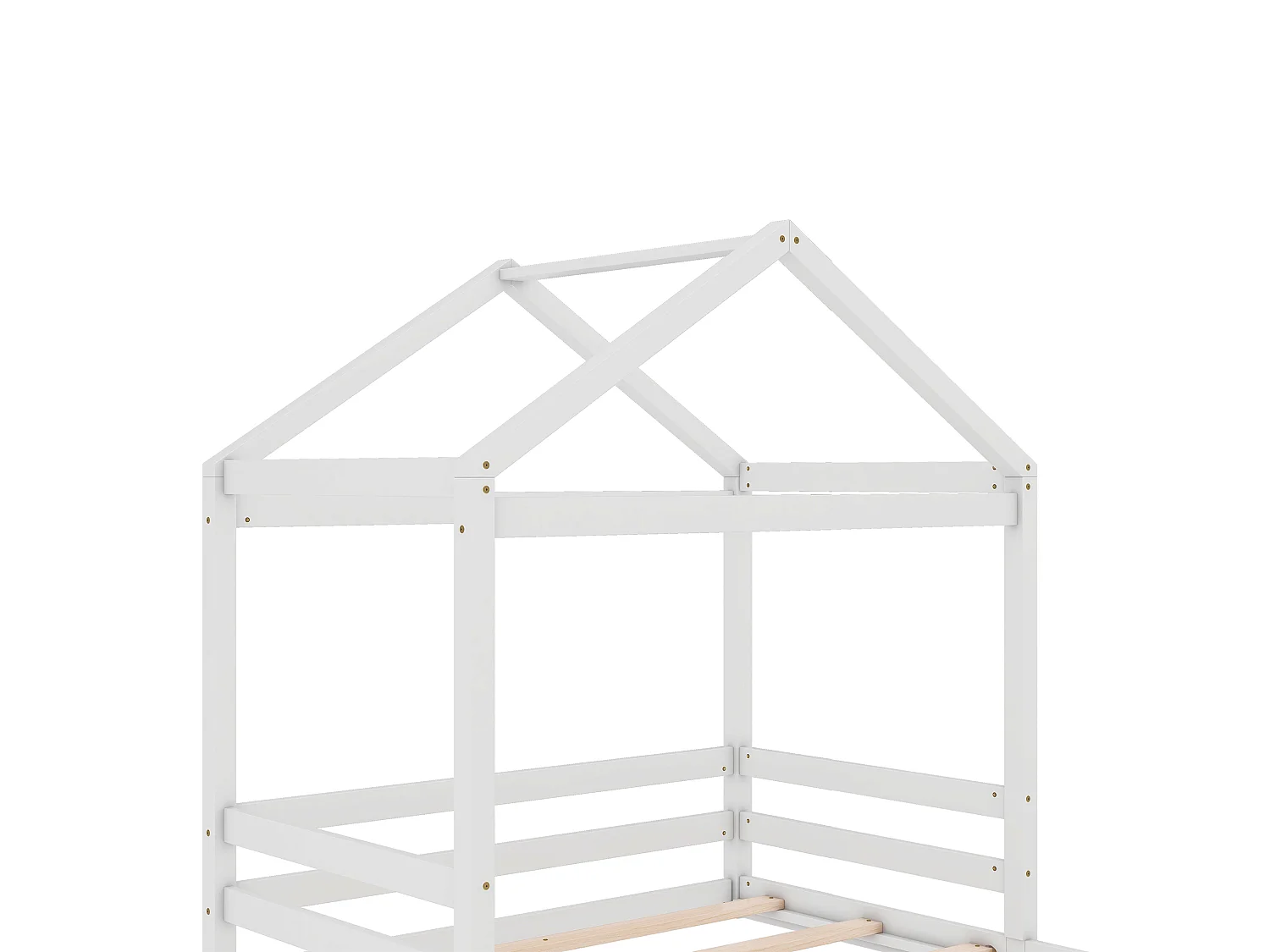 Letto a soppalco per bambini 140x200cm con rete a doghe, pino e MDF, bianco