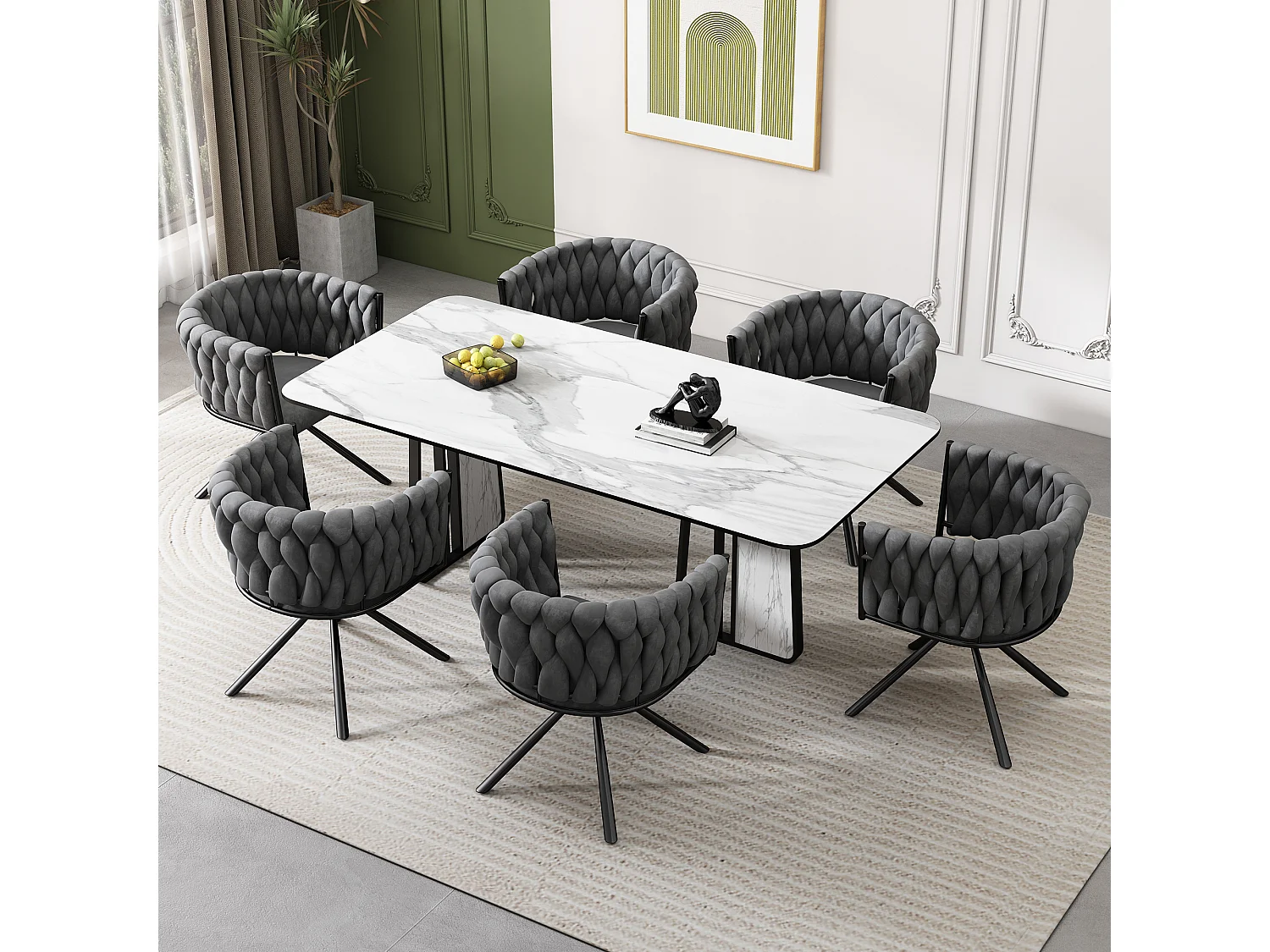 Lot de 6 chaises pivotant avec pieds en métal noir - Tissu velours - Gris