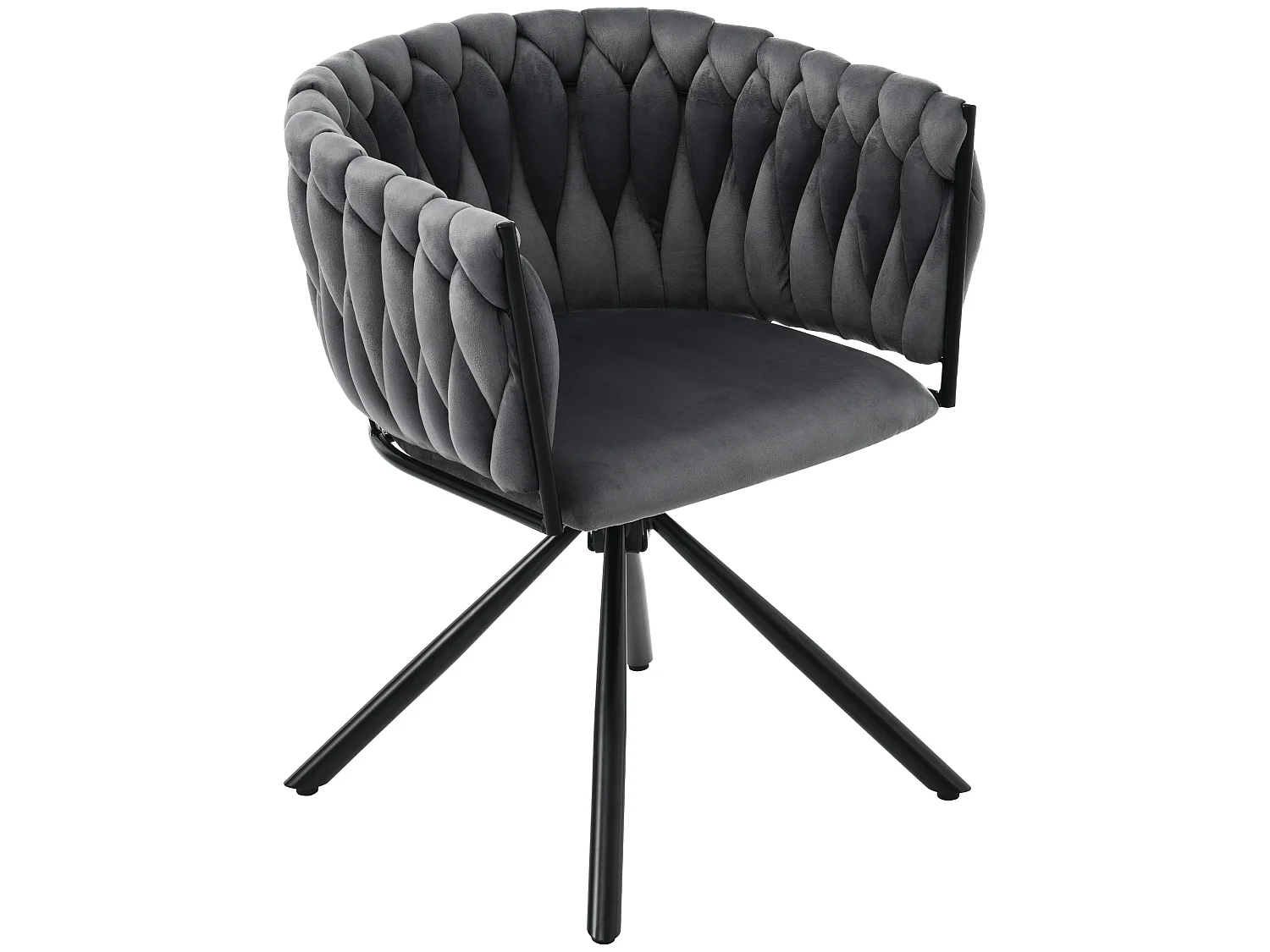 Lot de 6 chaises pivotant avec pieds en métal noir - Tissu velours - Gris