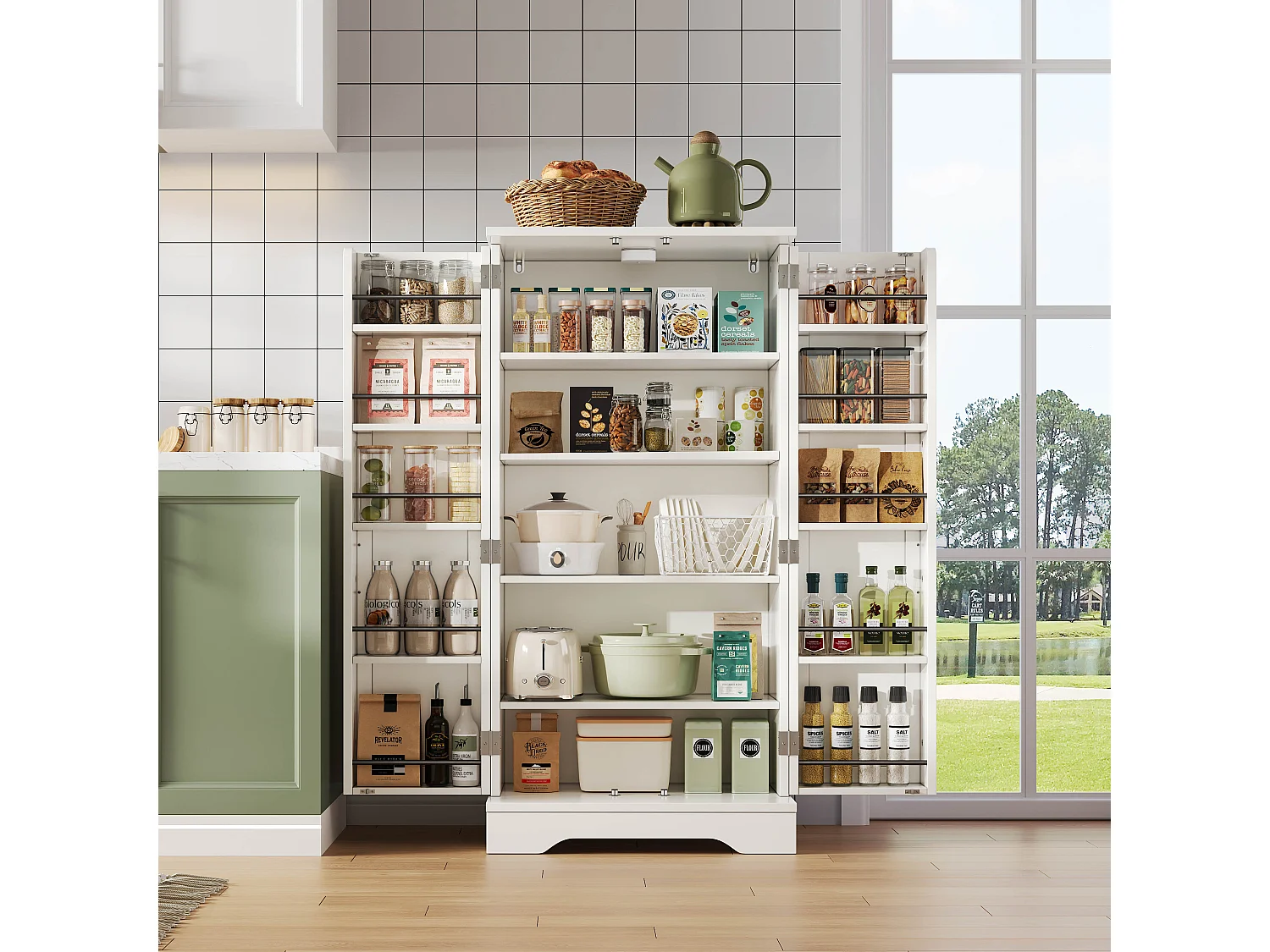 Aparador de cocina de 2 puertas con sensor LED - Blanco 60 x 40 x 120,5 cm