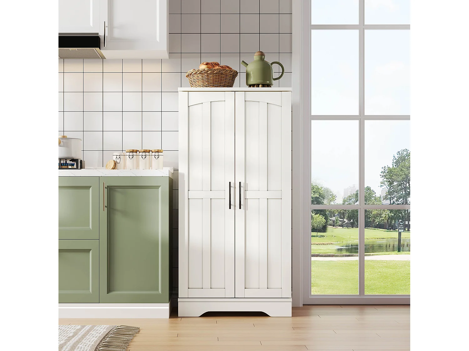 Buffet de cuisine avec 2 portes et détection par LED - Blanc 60 x 40 x 120.5 cm