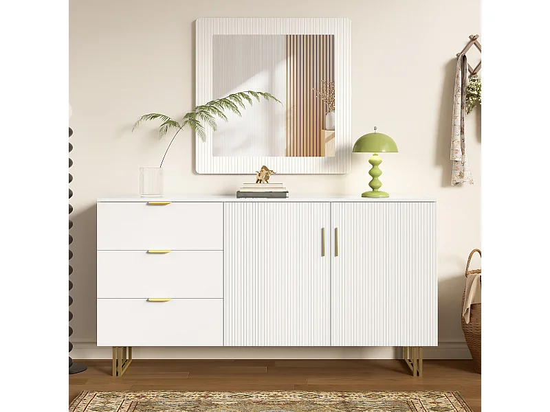 Ensemble buffet et miroir -3 tiroirs et 2 portes - Blanc