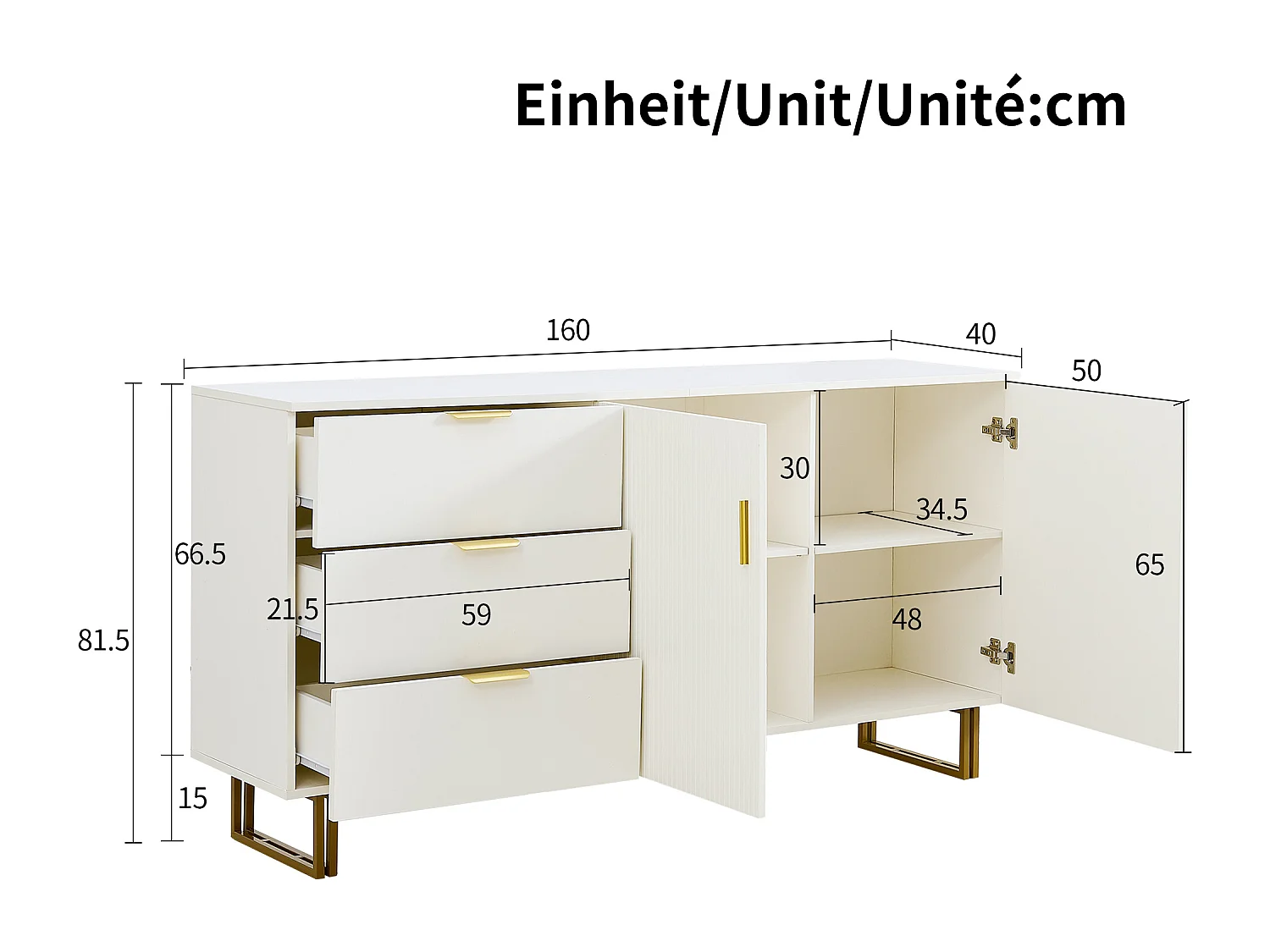 Ensemble buffet et miroir -3 tiroirs et 2 portes - Blanc