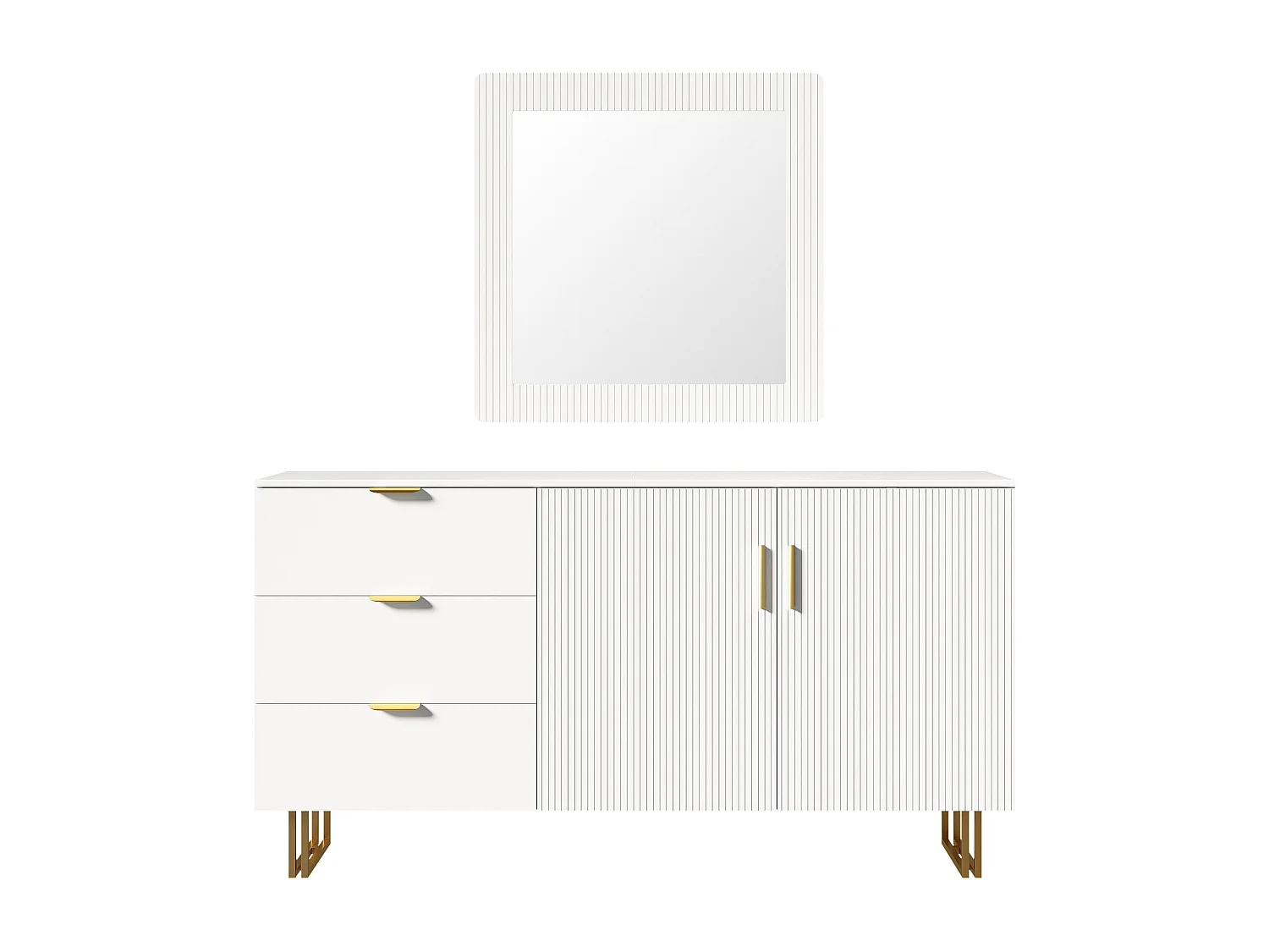 Ensemble buffet et miroir -3 tiroirs et 2 portes - Blanc