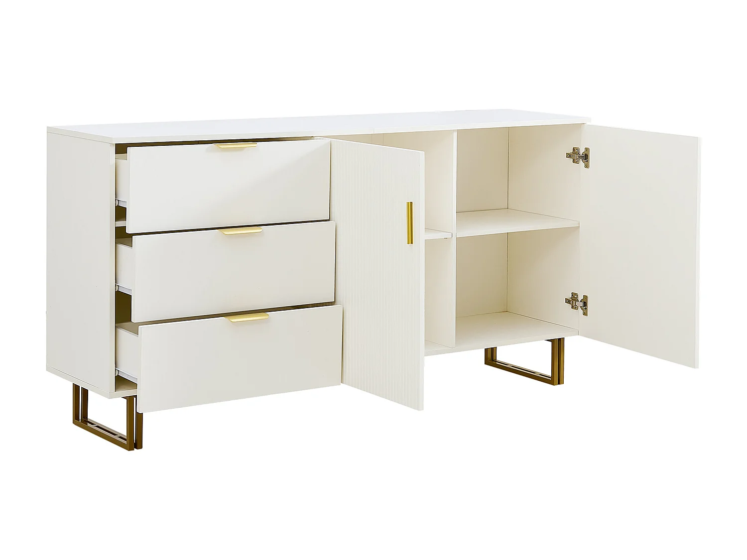 Ensemble buffet et miroir -3 tiroirs et 2 portes - Blanc