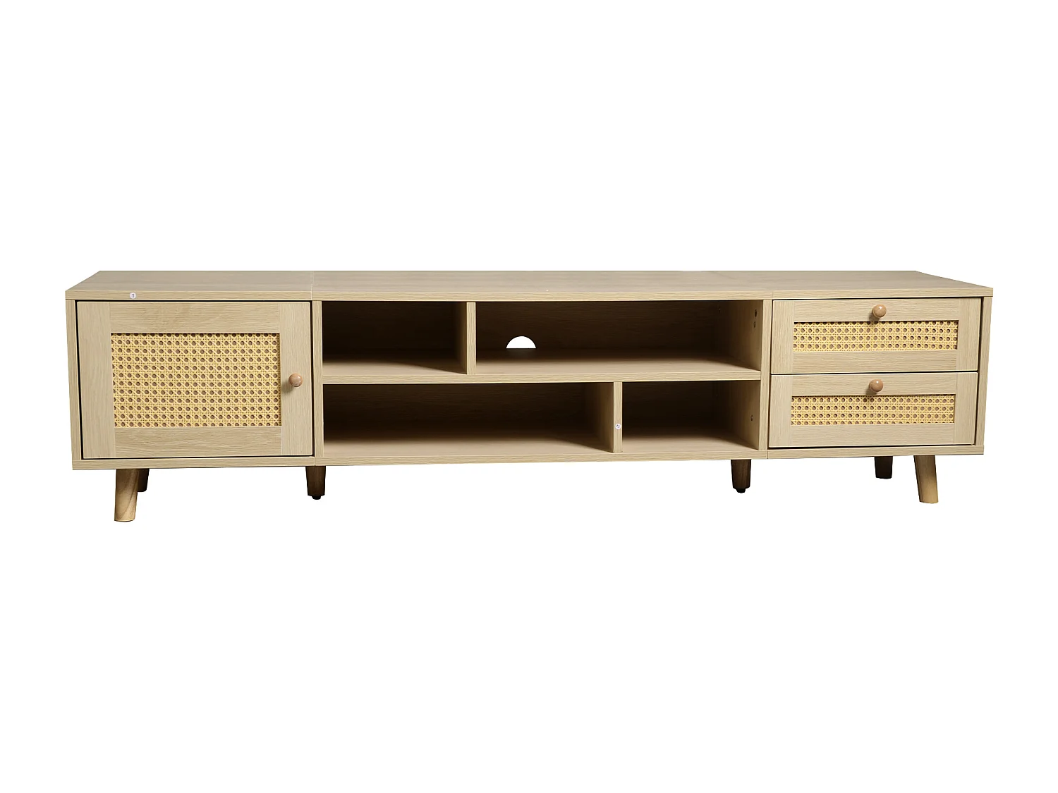 Meuble TV avec2 tiroirs et 1 porte， couleur naturelle