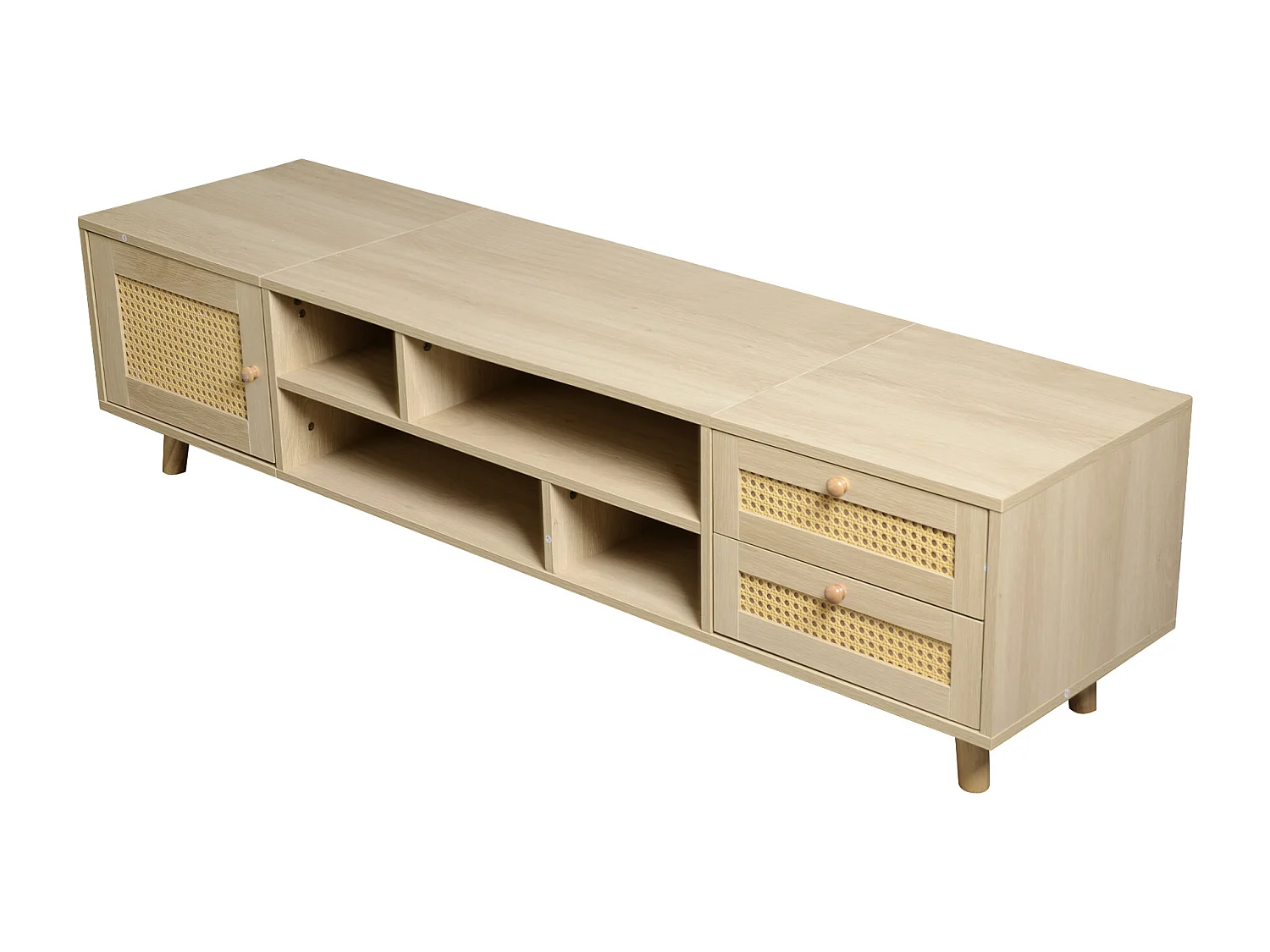 Meuble TV avec2 tiroirs et 1 porte， couleur naturelle