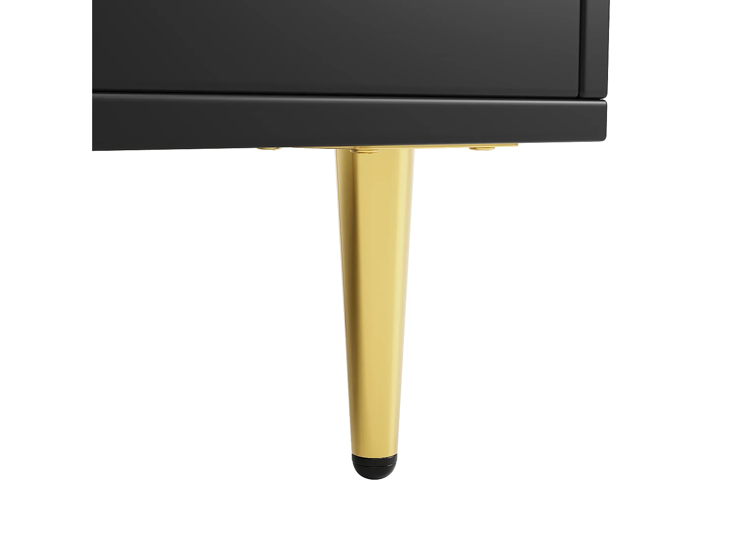 Credenza da cucina con 4 ante in vetro e 5 cassetti, gambe dorate, nero