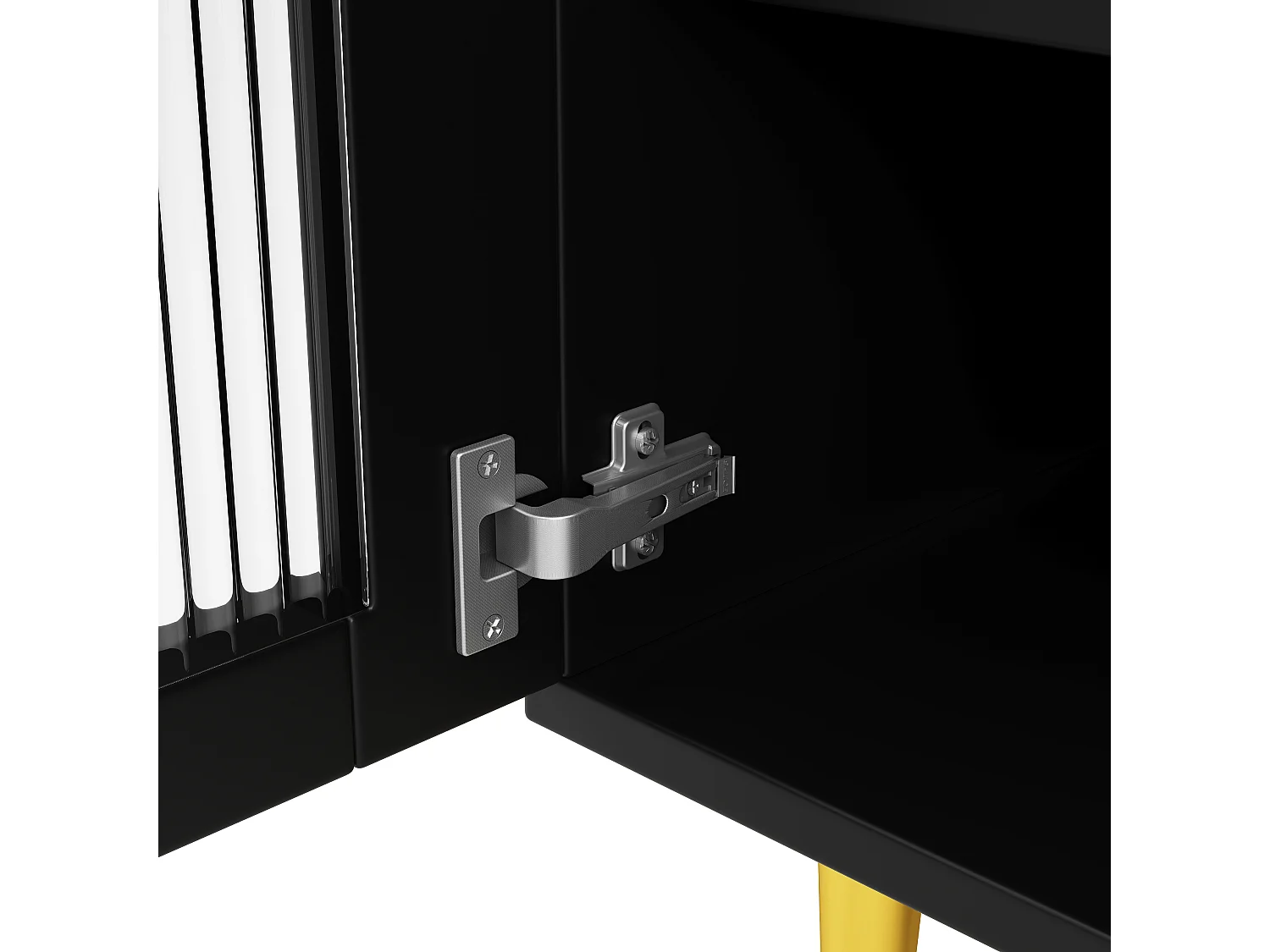 Buffet de cuisine avec 4 portes vitrées et 5 tiroirs, pieds dorés, noir