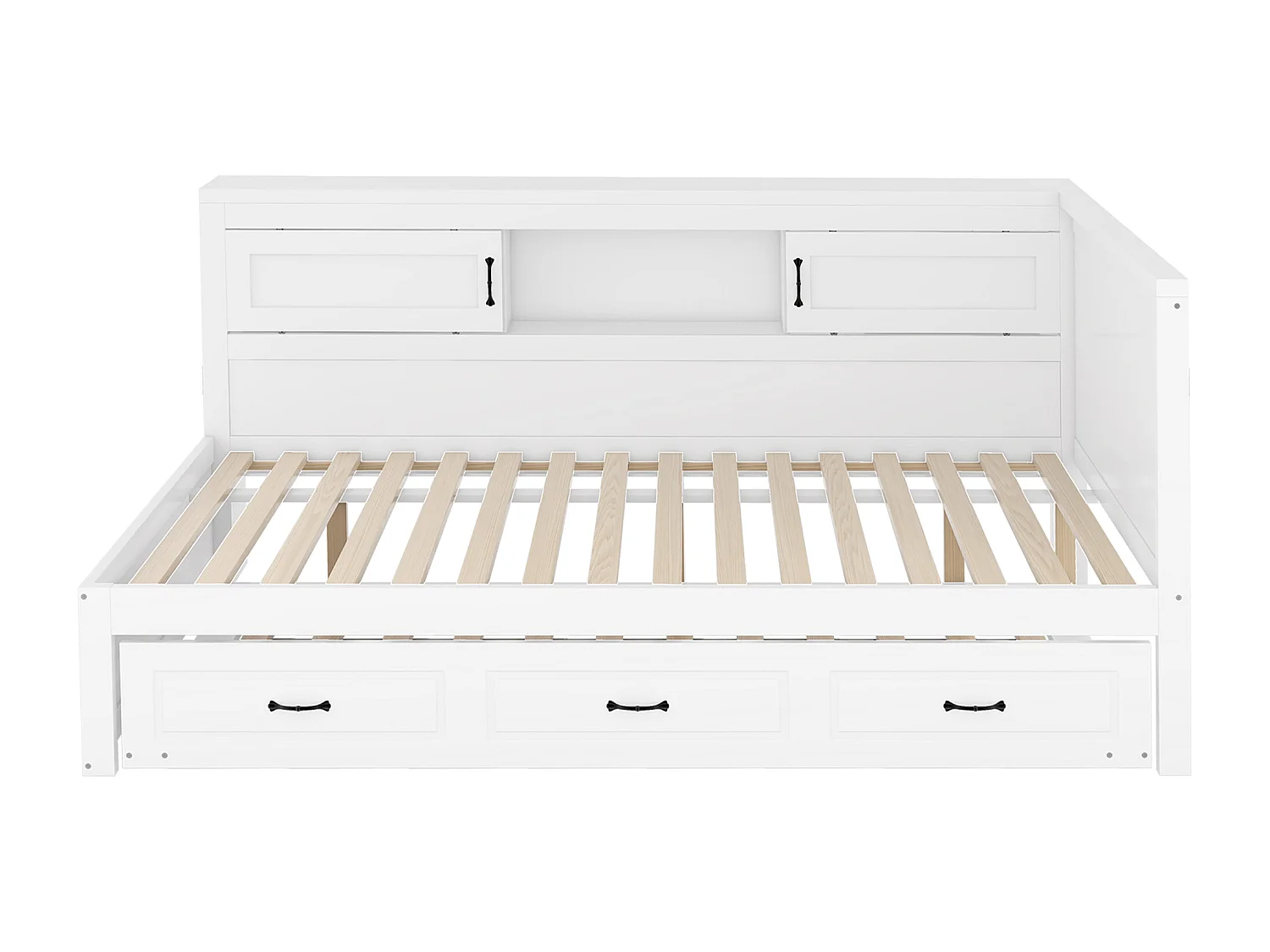 Lit banquette 140 x 200cm avec lit gigogne 90 x 190cm - Avec LED, USB et rangement -Blanc