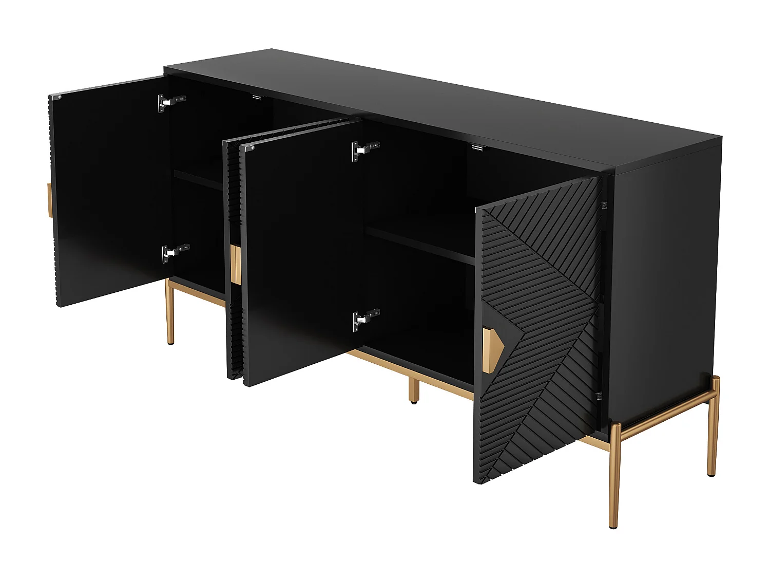 Buffet avec 4 portes, motifs géométriques - Noir et doré