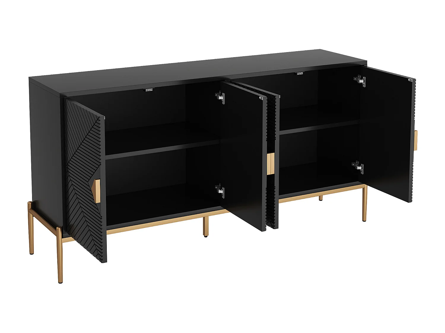 Buffet avec 4 portes, motifs géométriques - Noir et doré