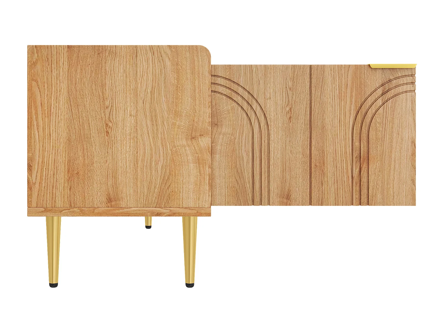 Meuble TV avec 4 portes texturées , pieds doré - Bois -Naturel