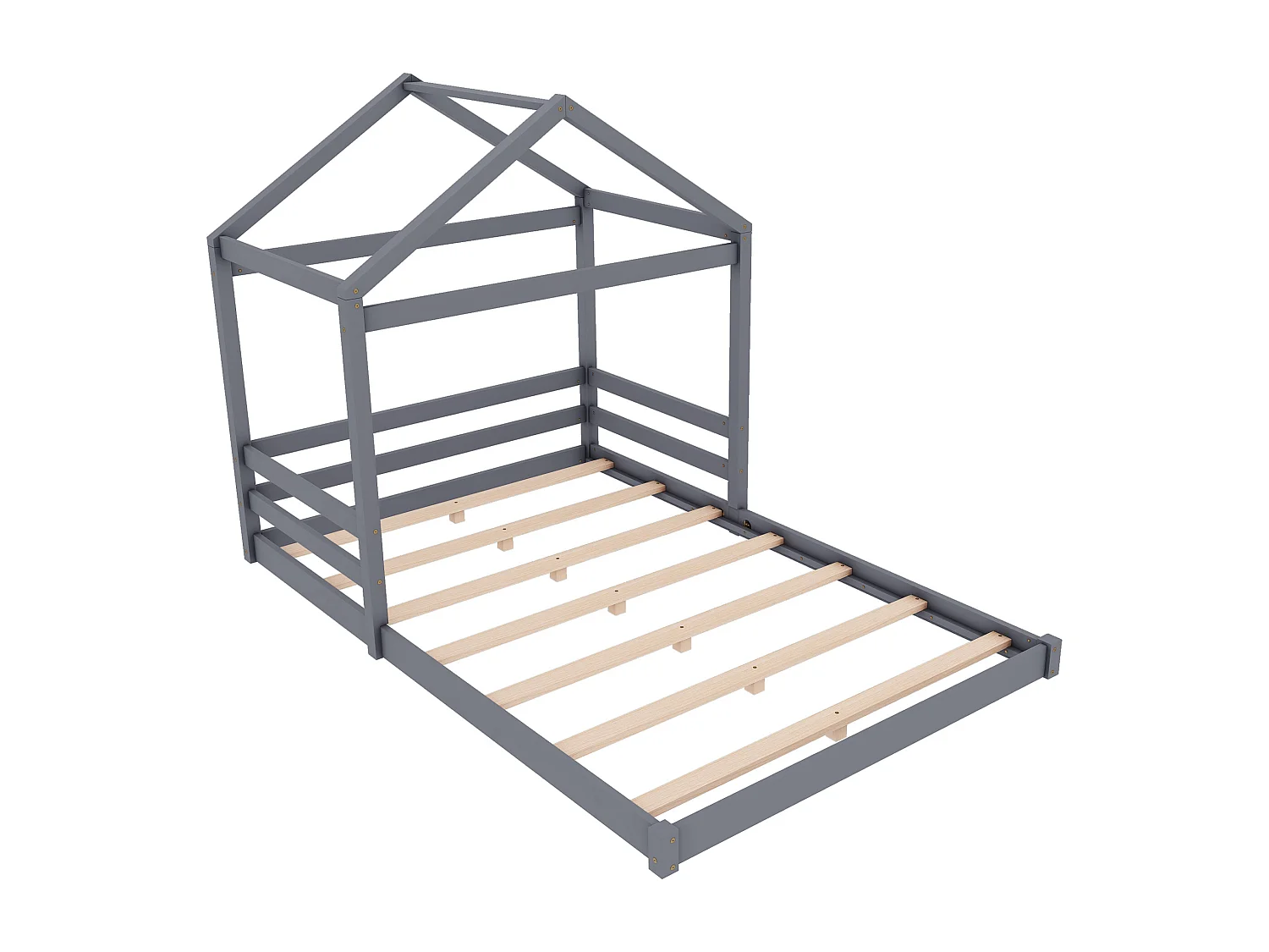 Letto a soppalco per bambini 140x200cm con rete a doghe, pino e MDF, grigio