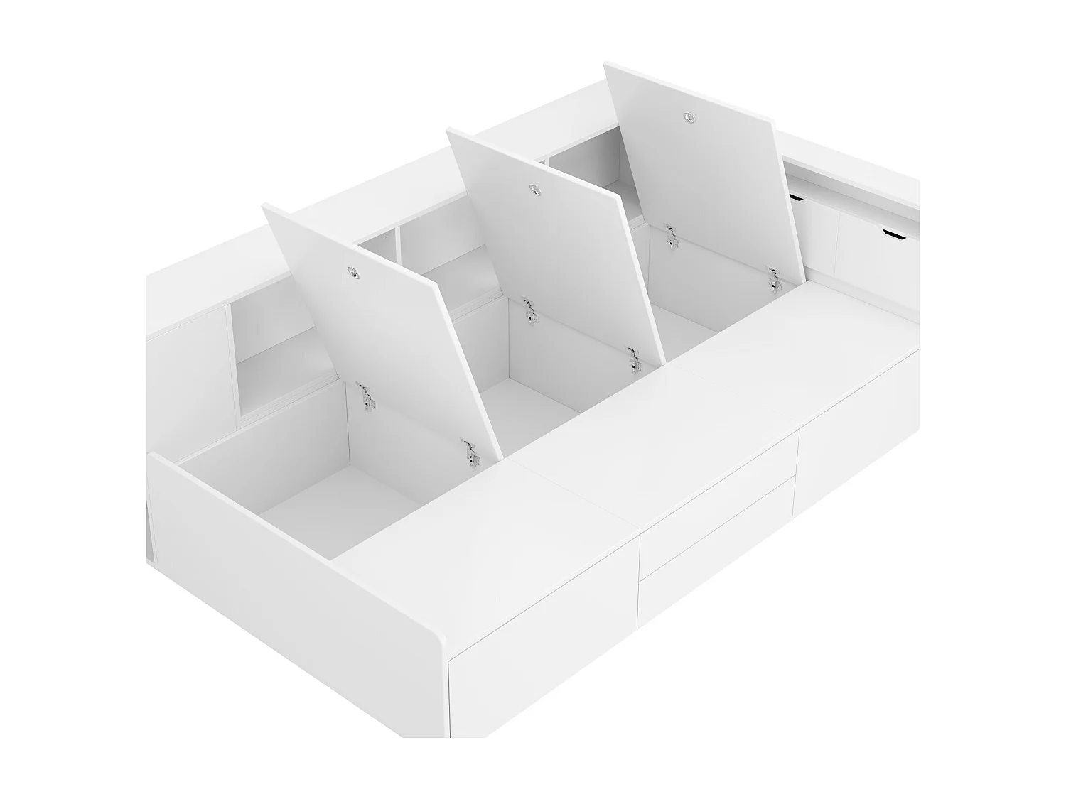 Lit banquette enfant 90x200cm avec 4 tiroirs et compartiments de rangement - MDF - Blanc