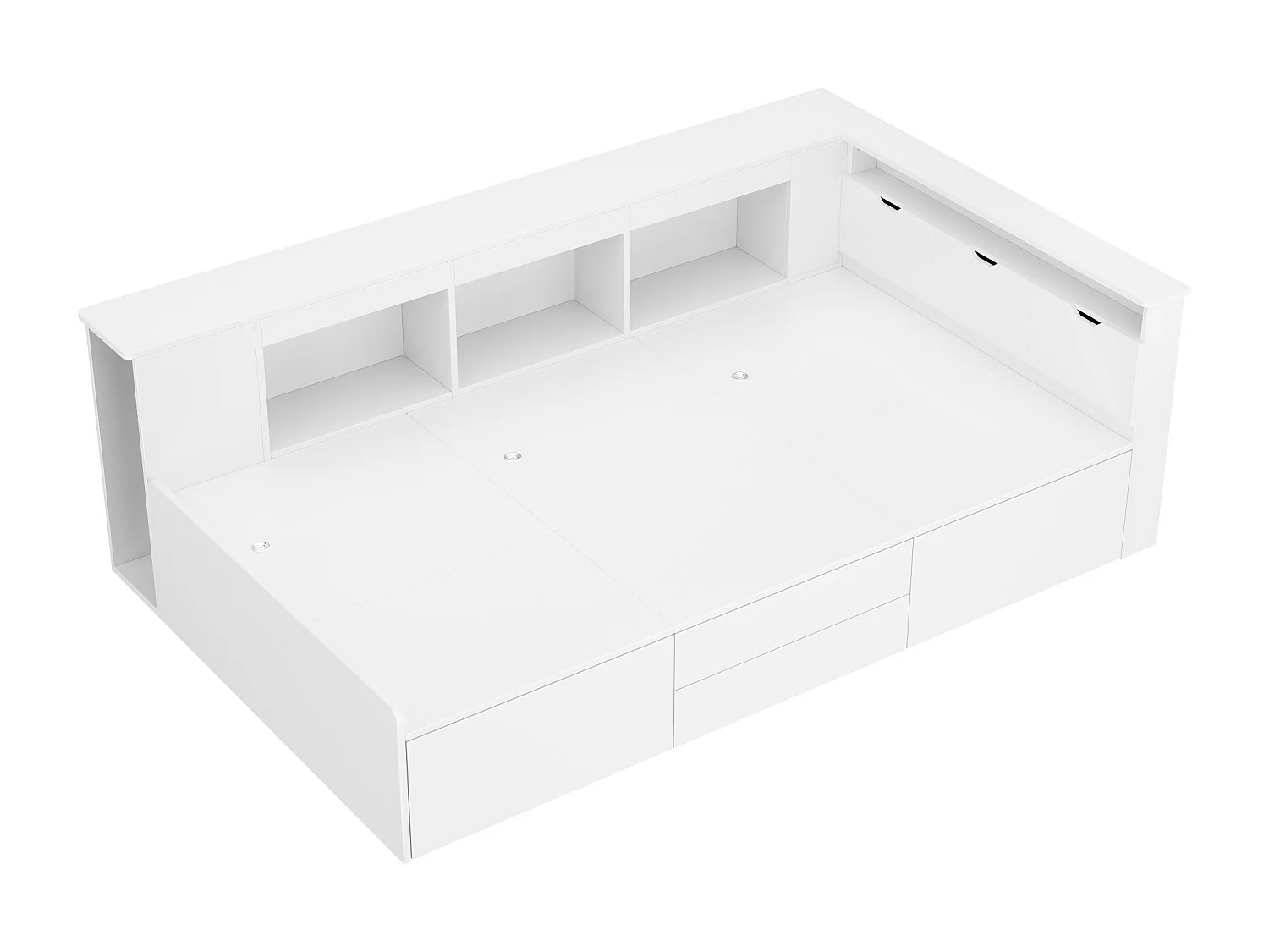 Lit banquette enfant 90x200cm avec 4 tiroirs et compartiments de rangement - MDF - Blanc