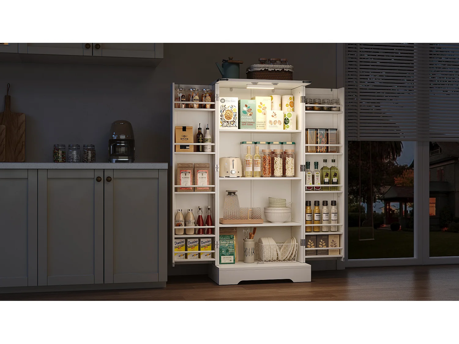 Buffet de cuisine avec LED et 2 portes - MDF- Blanc