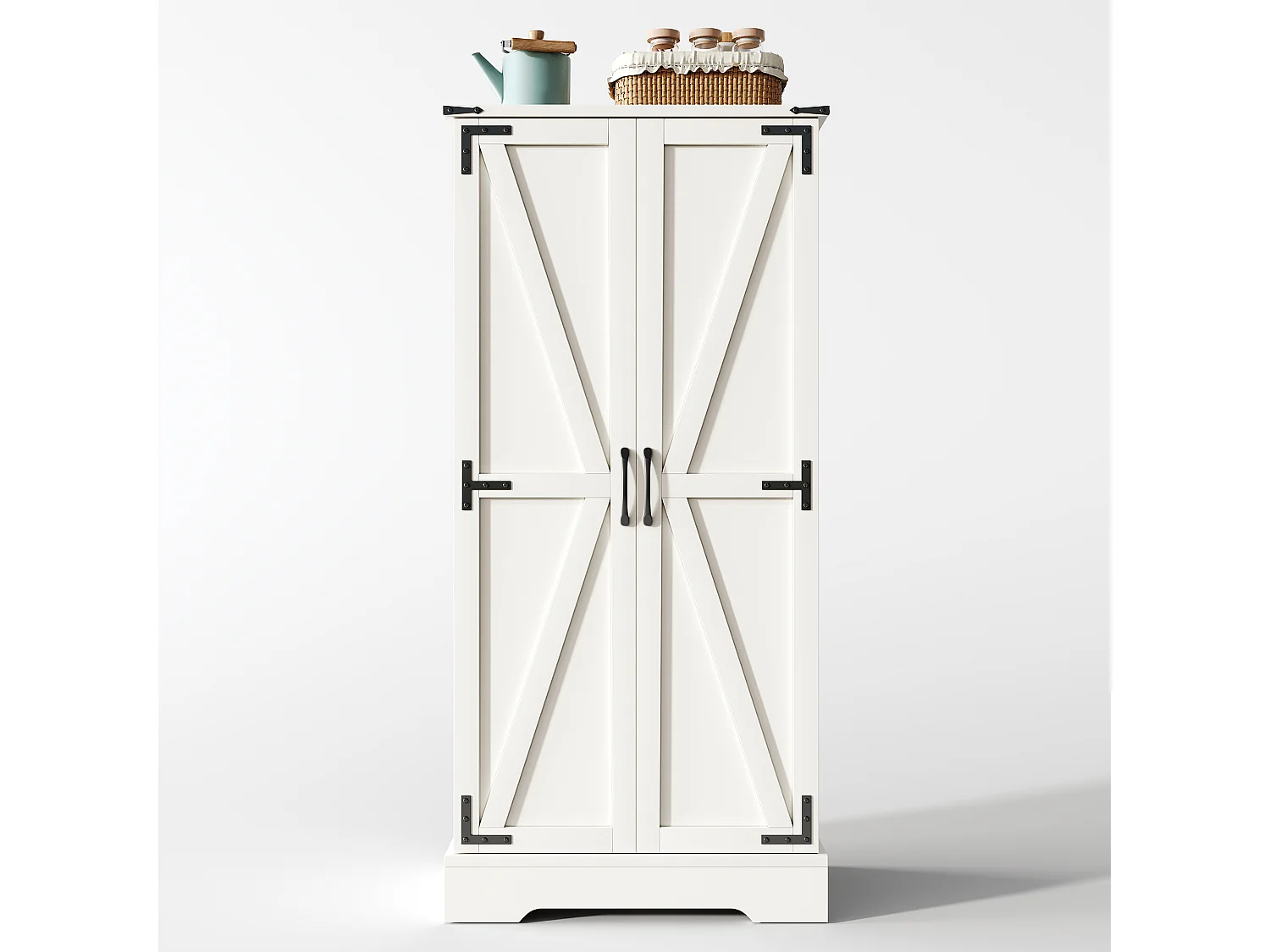 Buffet de cuisine avec LED et 2 portes - MDF- Blanc