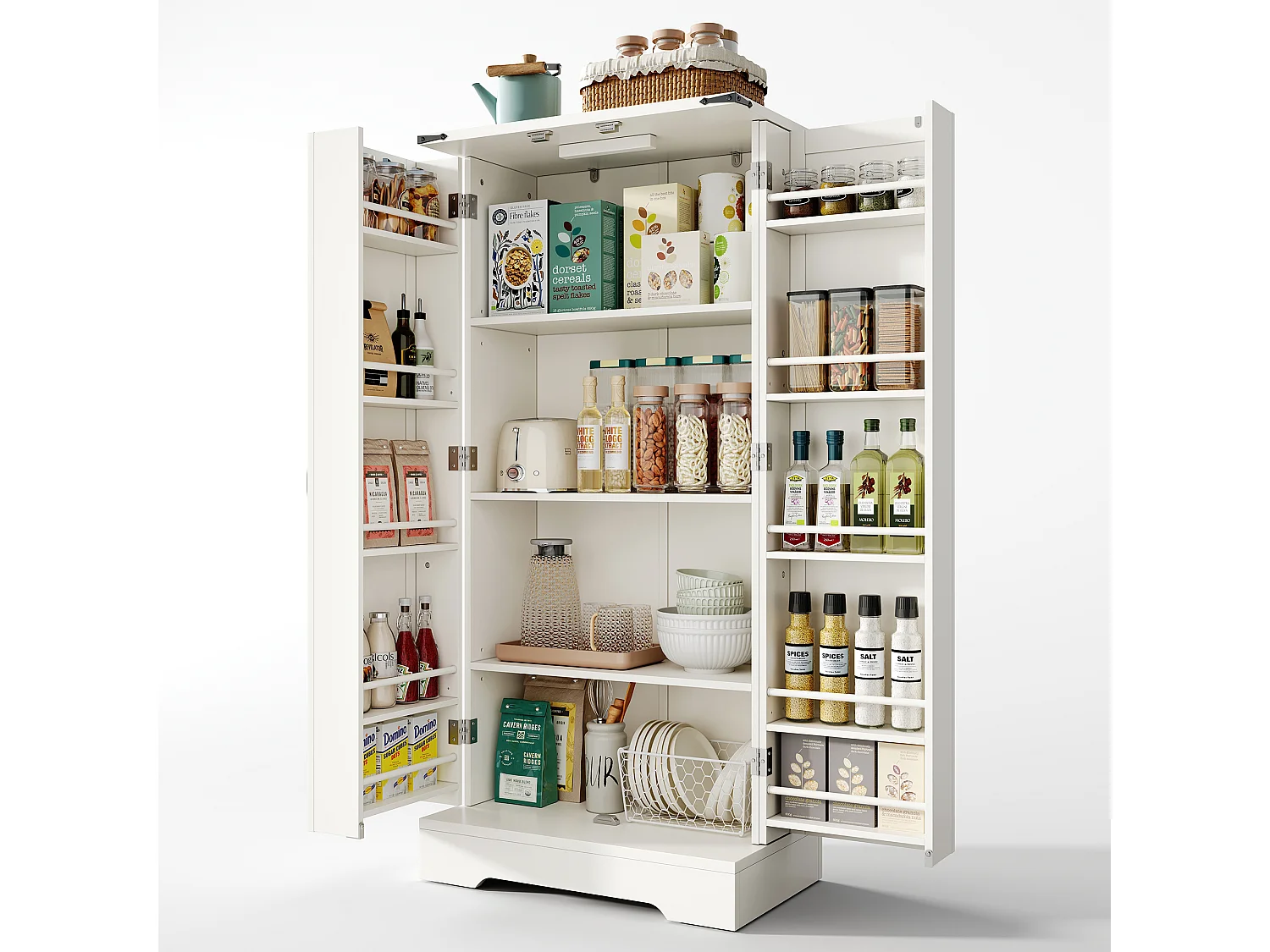 Buffet de cuisine avec LED et 2 portes - MDF- Blanc