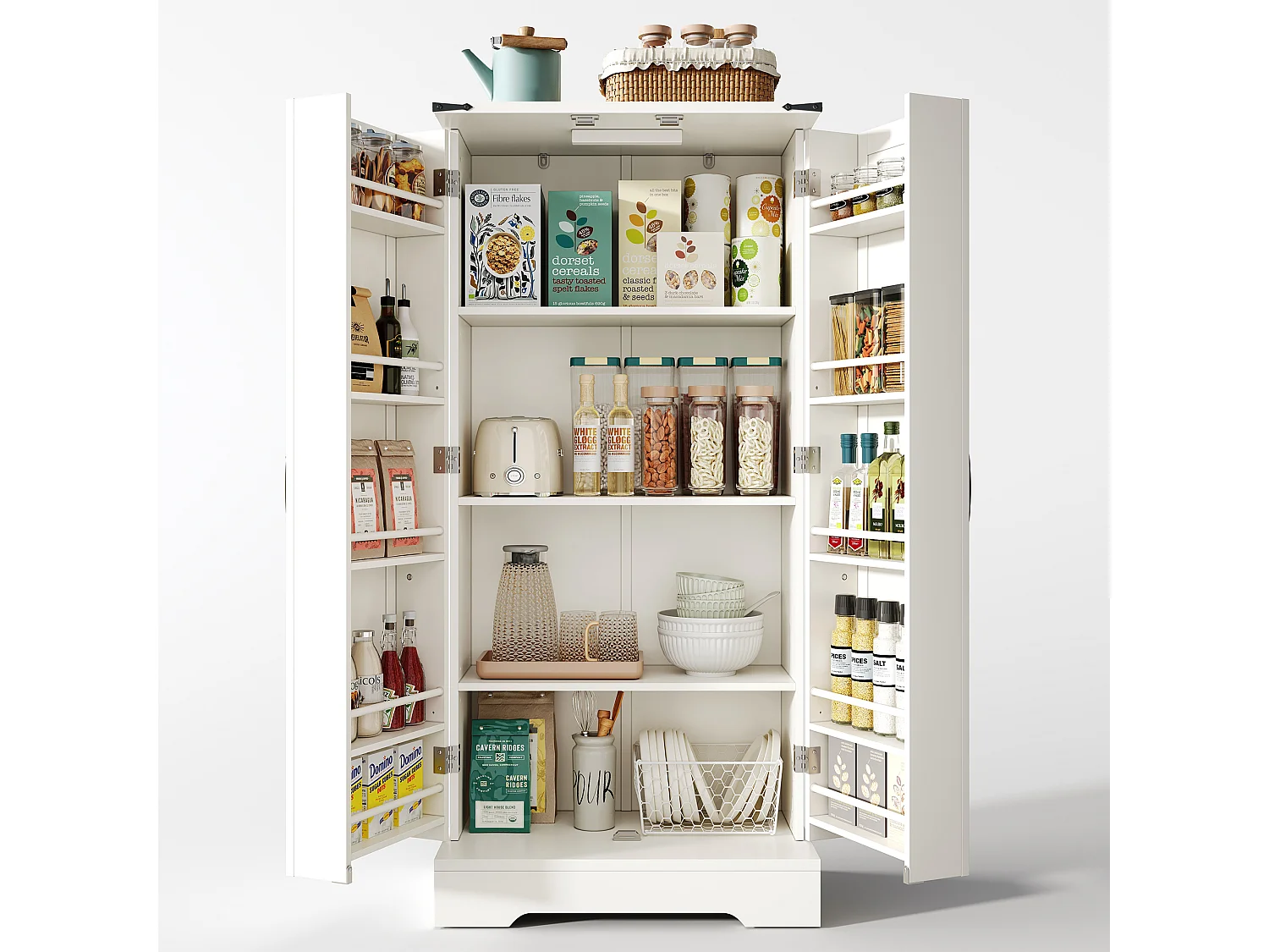 Buffet de cuisine avec LED et 2 portes - MDF- Blanc