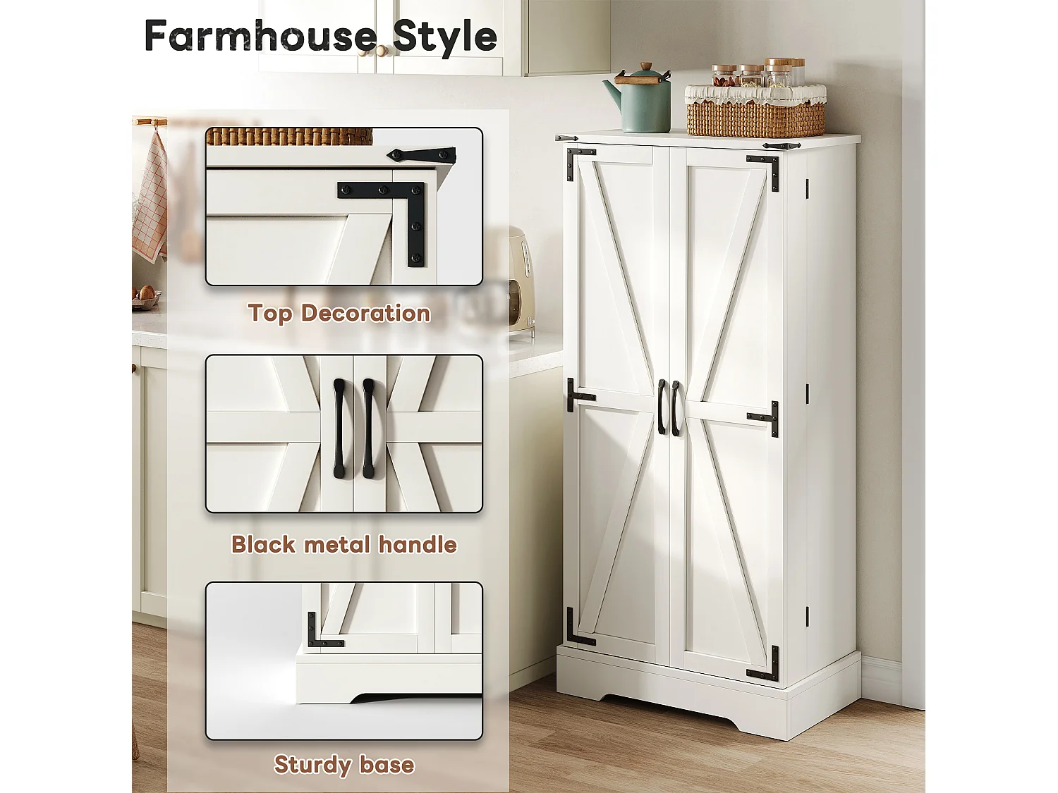 Buffet de cuisine avec LED et 2 portes - MDF- Blanc