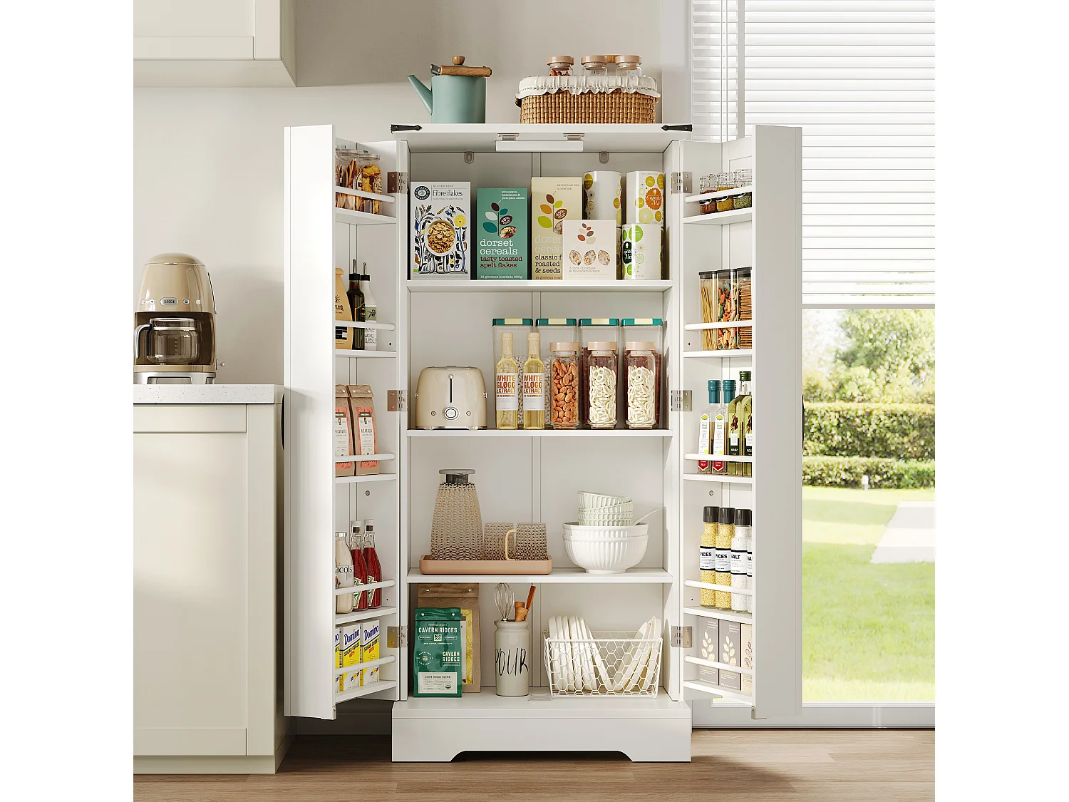 Aparador de cozinha com iluminação LED e 2 portas - MDF - Branco